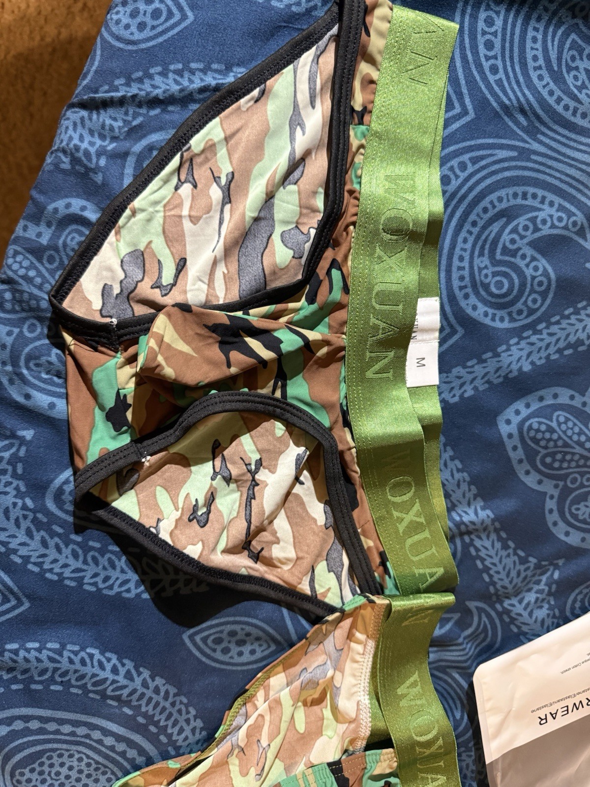 Woxuan Men’s 2pc Camouflage bikini + Brief Underwear Size M Green Waistband