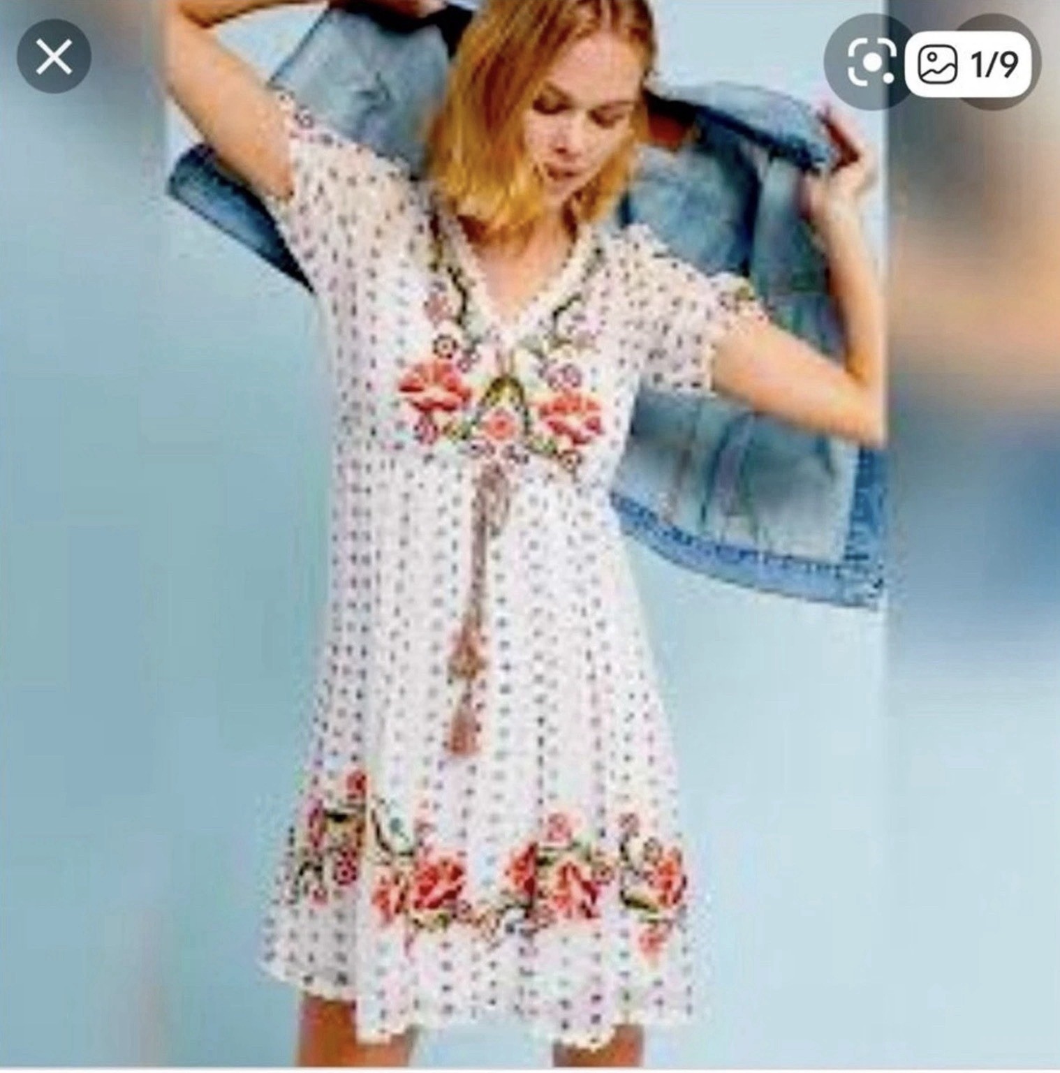 Meadow Rue Anthropologie White Sheer V-neck Embroidered Floral Mini Dress Sz M