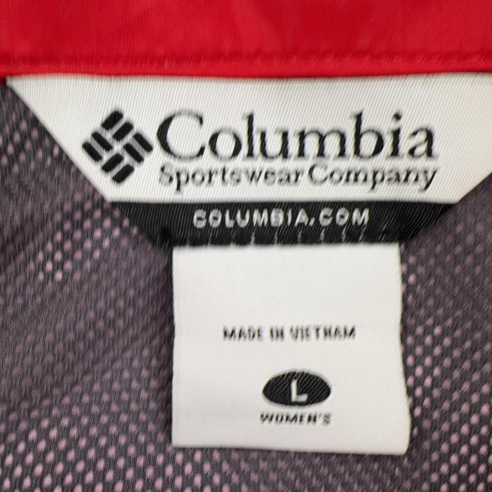 Columbia Jacket Womens Large Red Zip Hooded Packable Lightweight Windbreaker