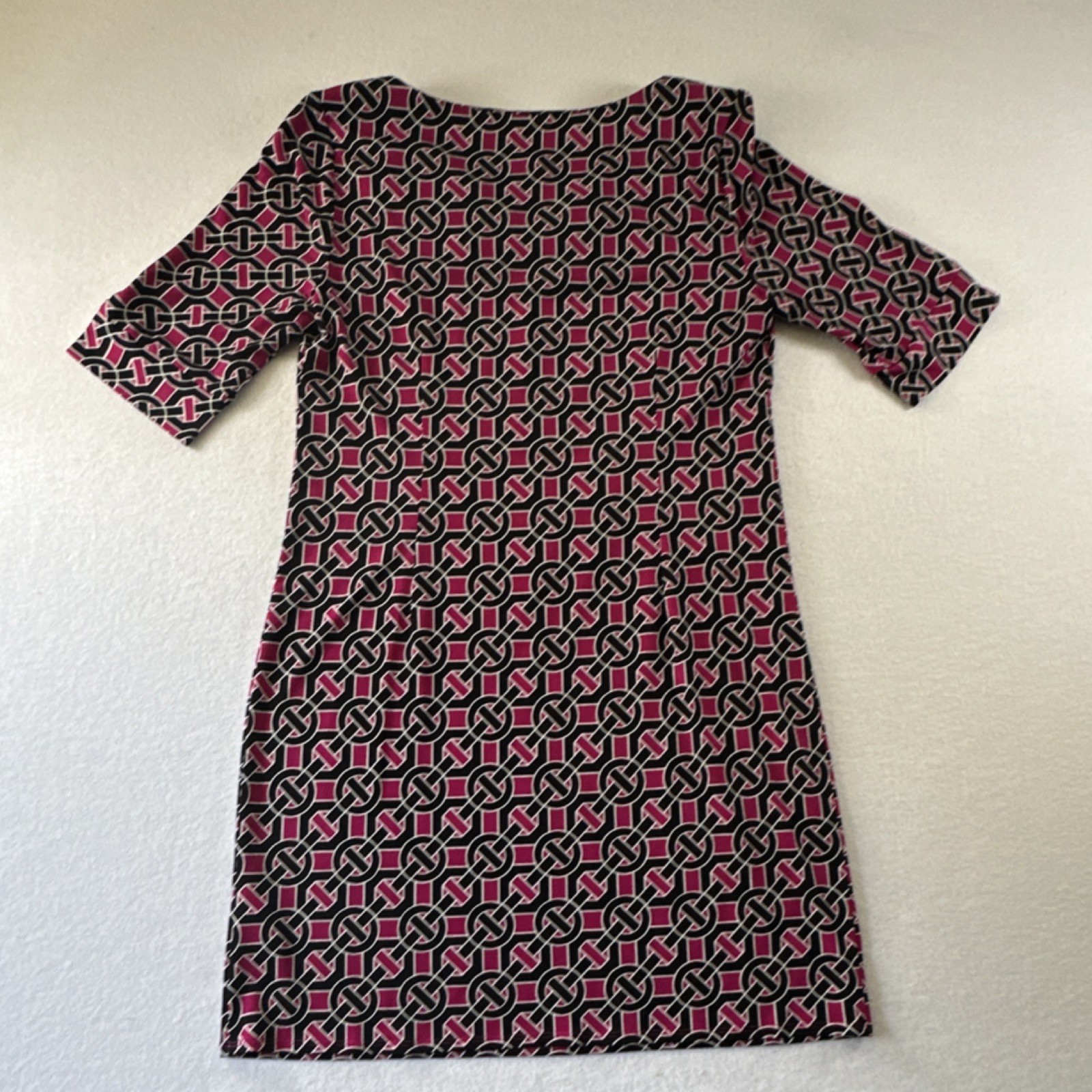 Laundry by Design 6P Pink/Black/White Geometric Shift Dress 3/4 Sleeve V-Neck