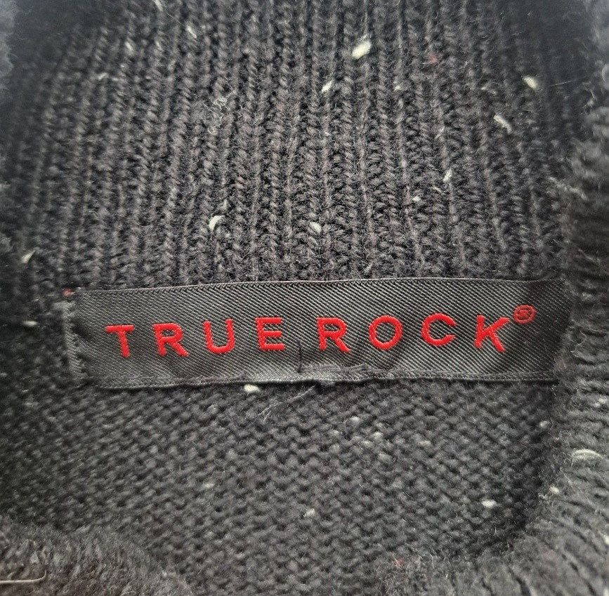 True Rock Men’s Black Textured Knit Sweater Mock Neck 3-Button Placket Size L/XL