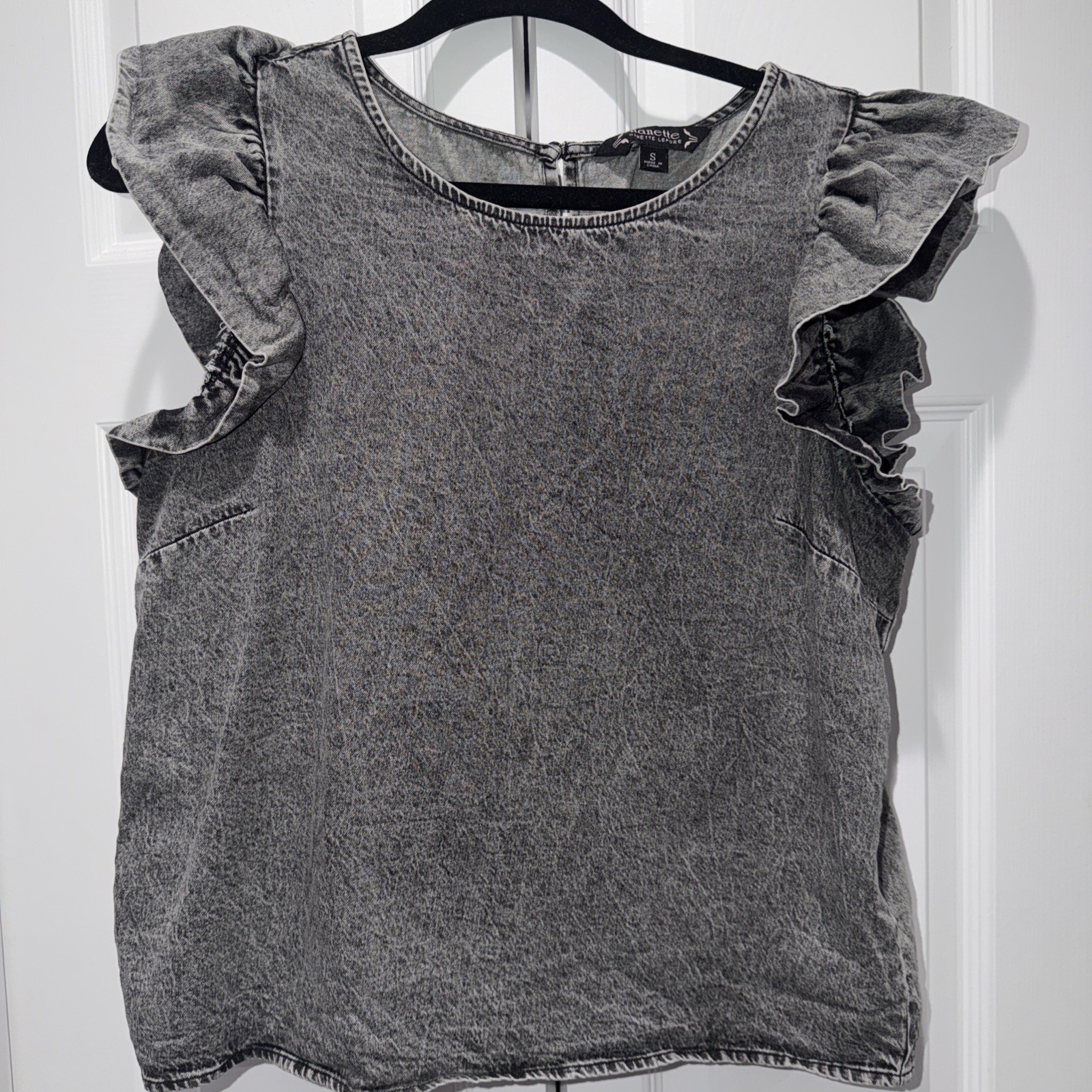 Nanette Lepore Women’s Cotton Black Faded Ruffle Flutter Sleeve Top Size S