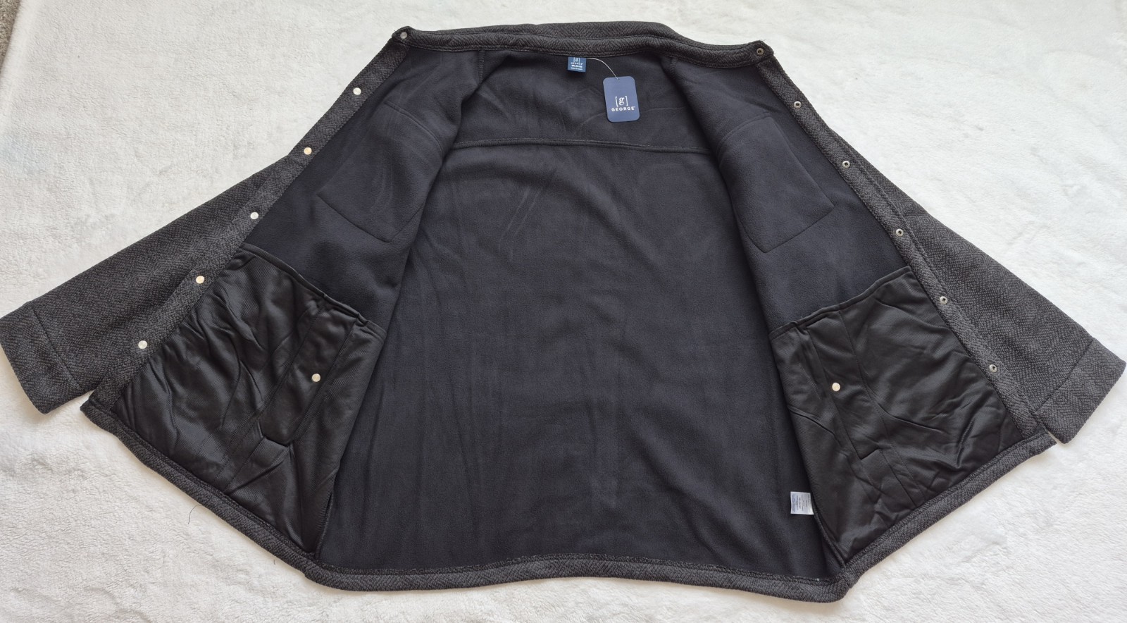 George Men’s Knit Fleece Shirt Jacket Black Soot Heather Size 3XL New