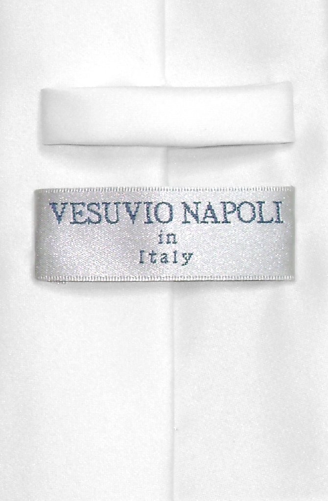Vesuvio Napoli Solid WHITE Color NeckTie and Handkerchief Mens Neck Tie Set