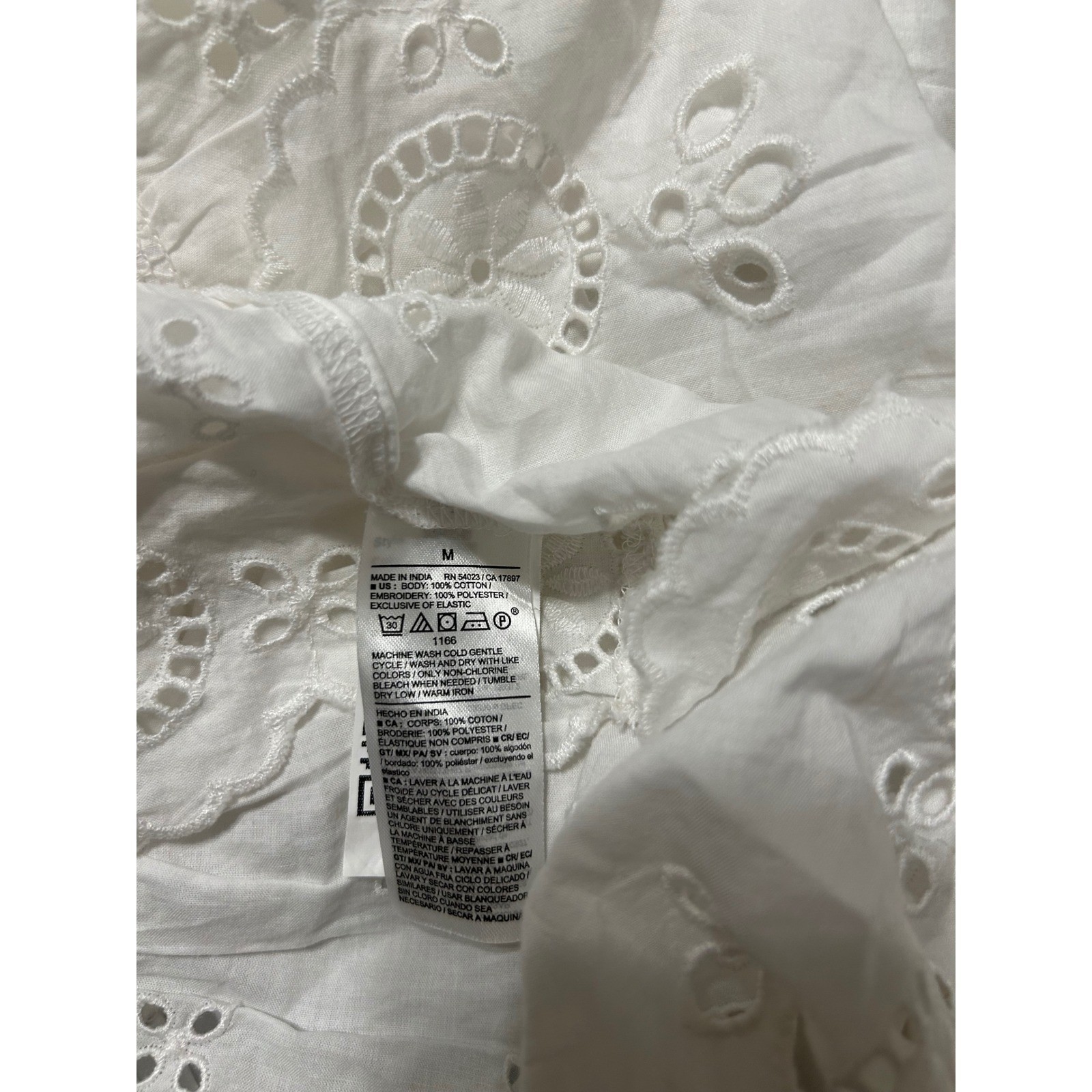Old Navy Womens White Eyelet Cotton Puff Sleeve Peplum Blouse Top Size M NWT