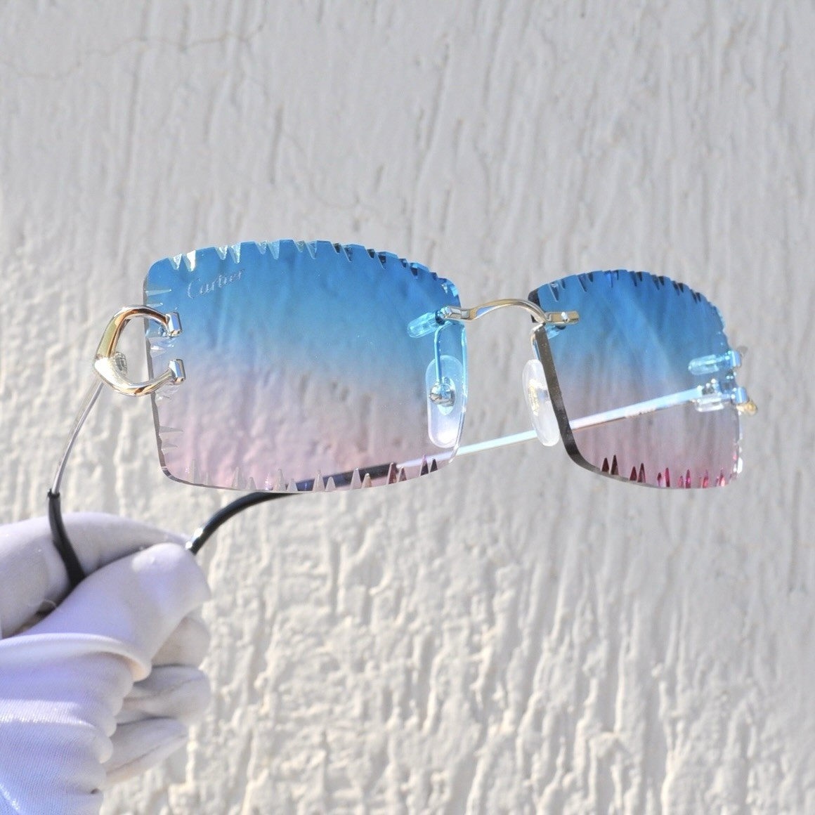 Cartier Rimless Piccadilly BIG C silver Frame Glasses diamond lens sunglasses
