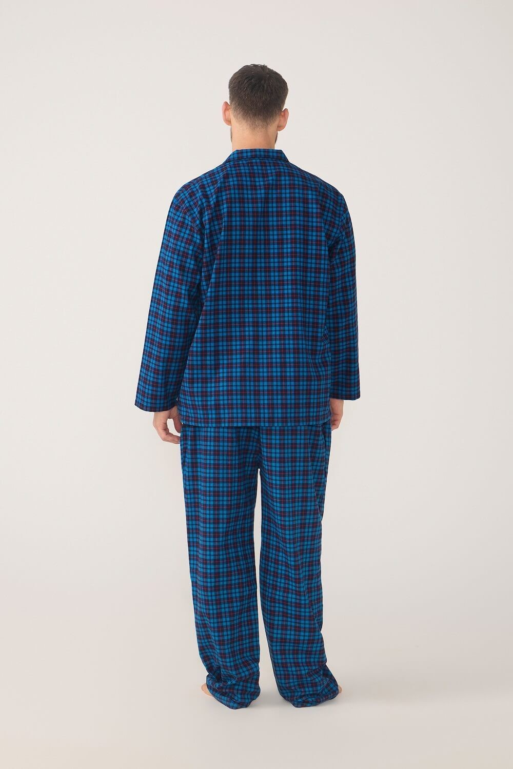 Mens Lynx Sizes S-7XL Vallarta Blue Check Flannel Long Sleeve Pyjama Set Pjs – V