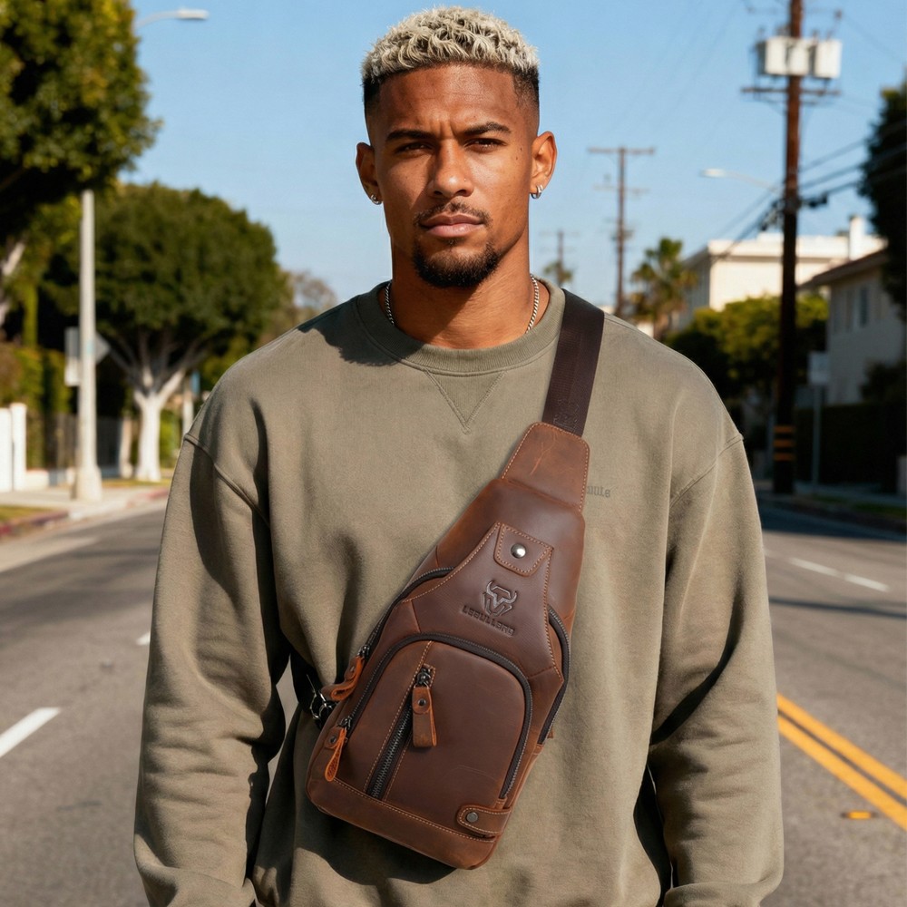 Sling Backpack Men Chest bag Crossbody Bag Shoulder Bag 100% Genuine Leather New