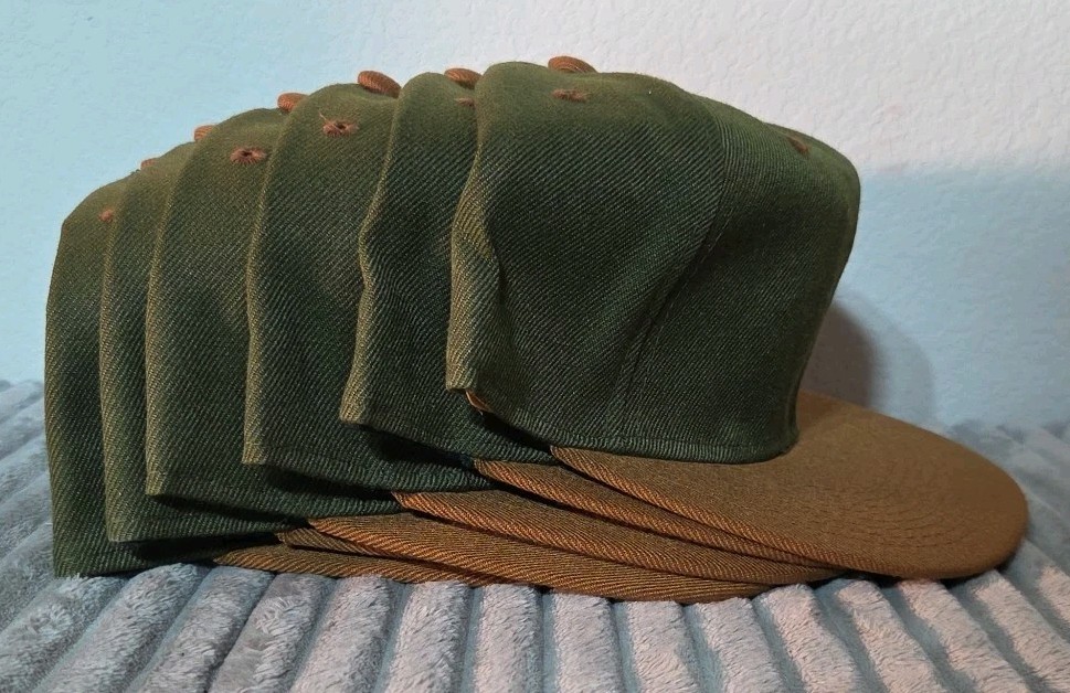 6 NOS Vtg Blank Polyester Wool Baseball Caps Hat Fitted Size 7 1/8 Olive & Brown
