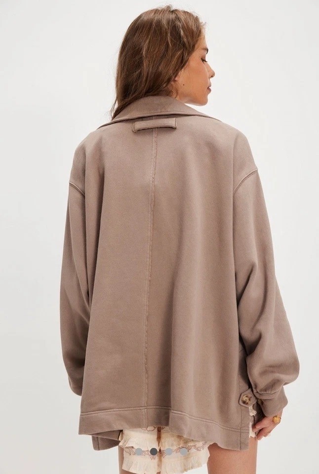 Free People Small Alexa Sweatshirt Zipper Snap Button Closure Dusted Cocoa NEW