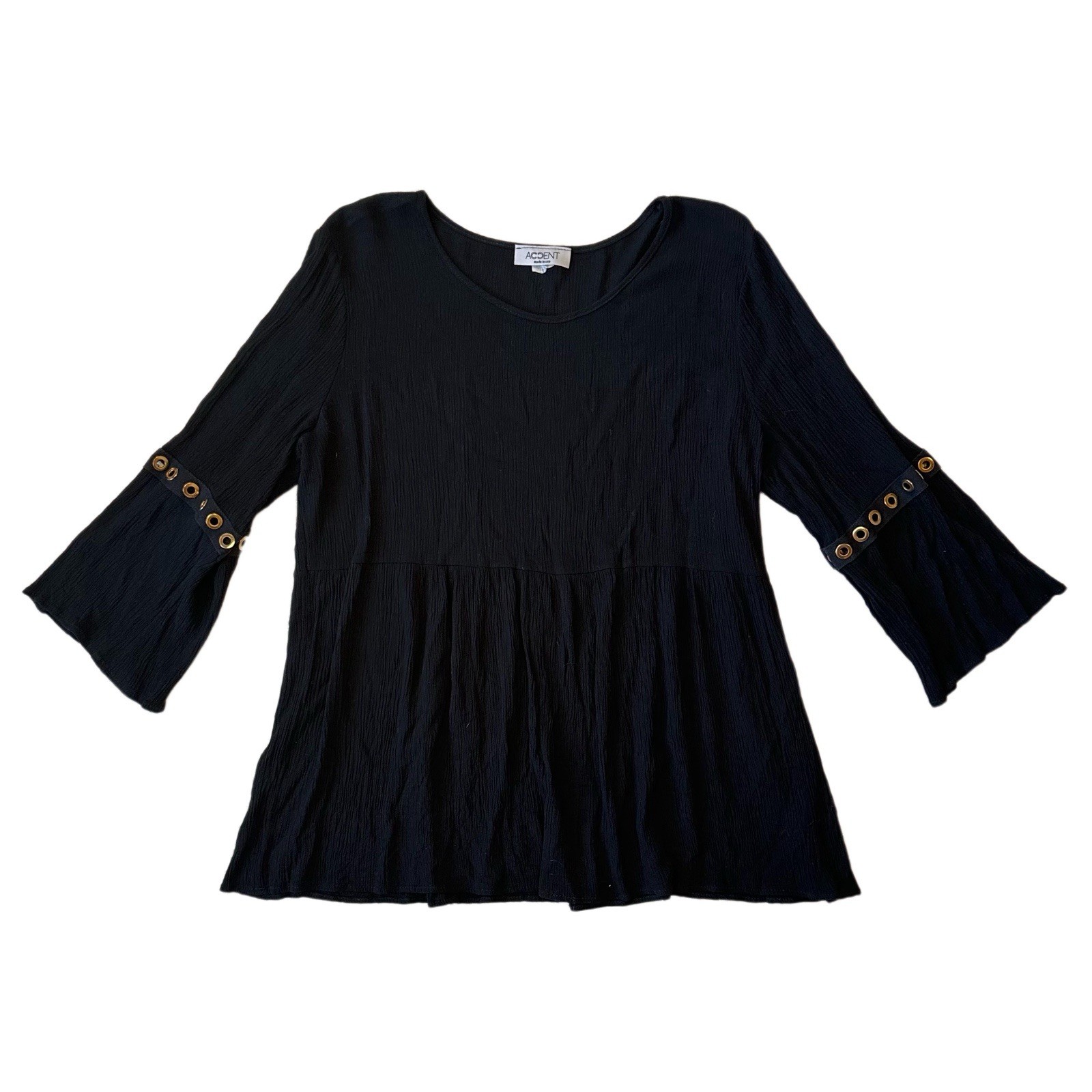 Accent Blouse Rayon Boho Goth Ruffle Bell Sleeve Grommets Womens L Breezy