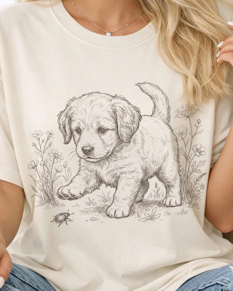 Cute Puppy Shirt, Vintage Dog Tee, Puppy Lover Gift, Puppy Graphic T-shirt