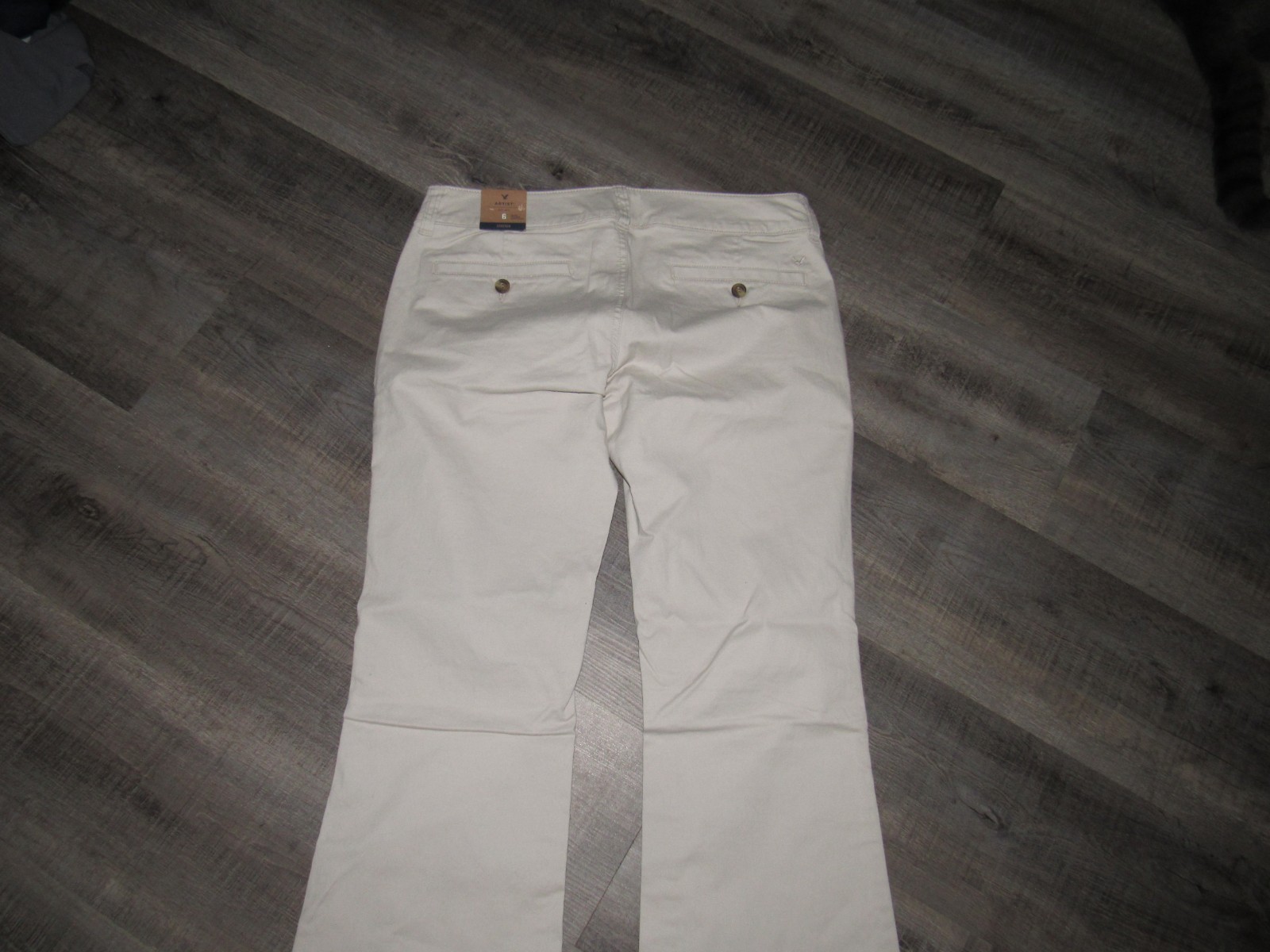 NWT New AMERICAN EAGLE Women’s Sz 6 Reg Tan Artist Pants Flared Stretch Low Rise