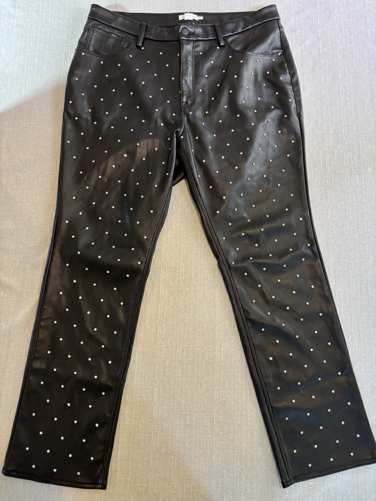 Good American Faux Leather Pants Sz 16 Crystal Embellished Icon Stud Black Glam