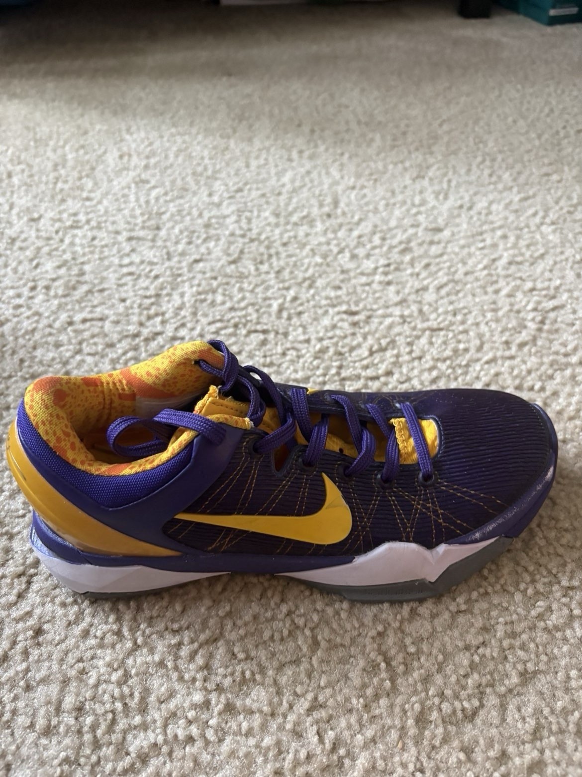 Nike Men’s Basketball Low Top Lace-Up Sneakers Purple/Yellow Colorblock Rubber