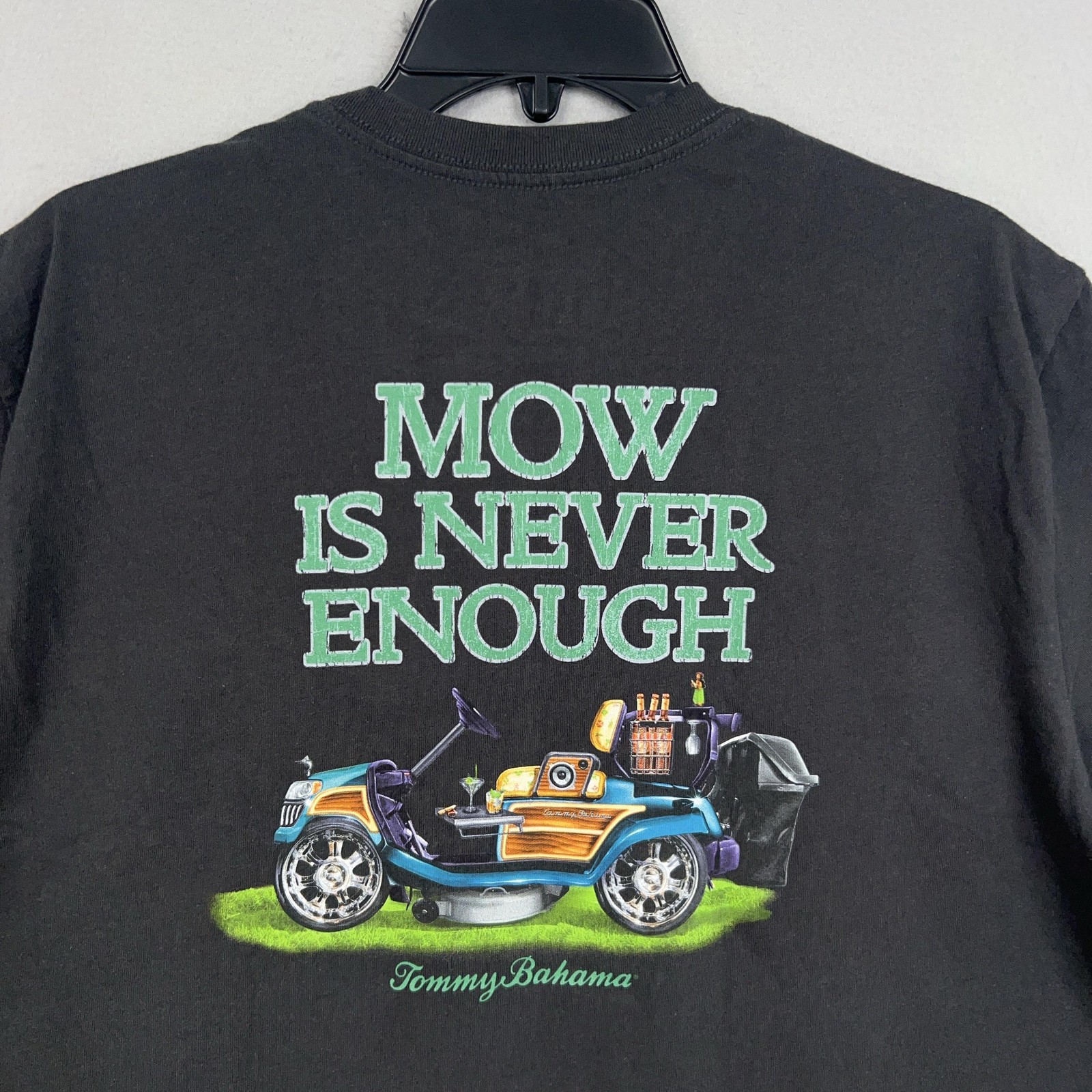 Tommy Bahama Shirt Mens Large Black Relax Funny Dad Lawn Landscape Mower Tee