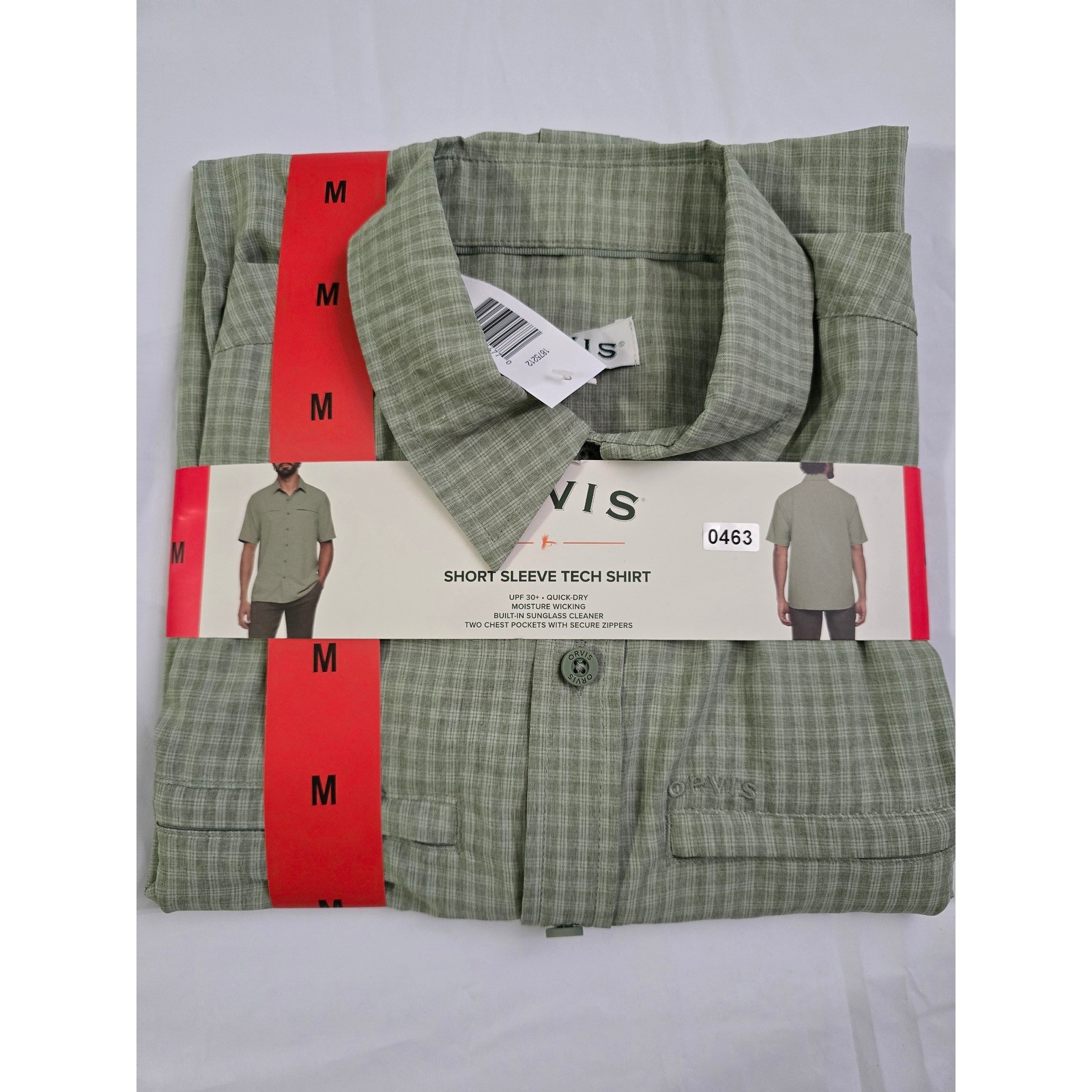 Orvis Mens Short Sleeve Tech Shirt Green Plaid UPF 30+ Quick Dry Medium NWT