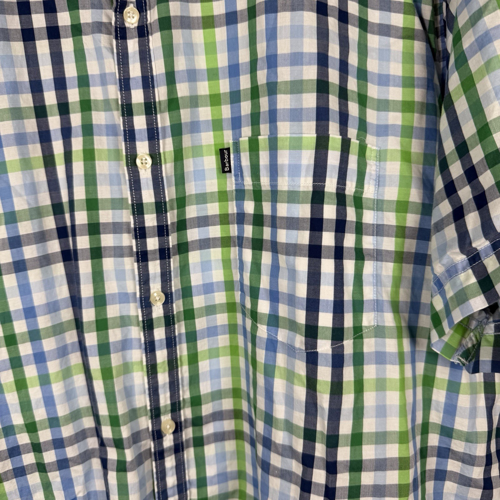 Barbour Russell SS Gingham Check Green Blue Button Down Shirt Mens XL Preppy