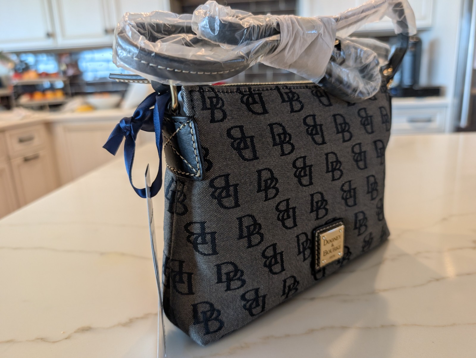 NWT Dooney & Bourke Crossbody Pouchette in Black Jacquard & Trim w Gold Hardware