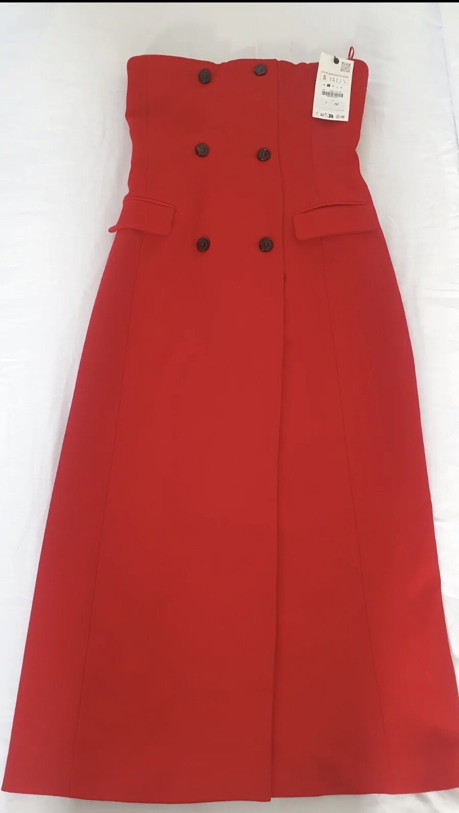 ZARA RED STRAPLESS DRESS WITH POCKETS SIZE XS