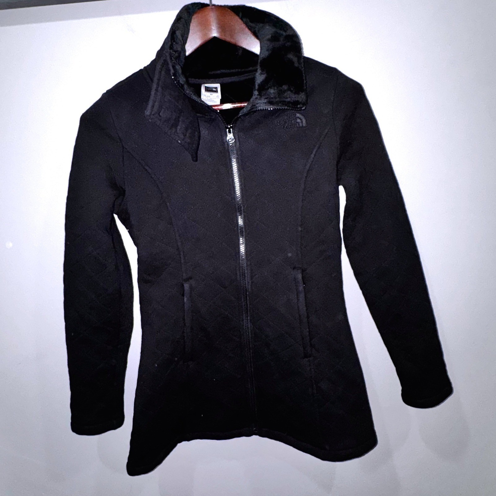 The North Face Caroluna Quilted Fleece Jacket Womens Small Black EUC