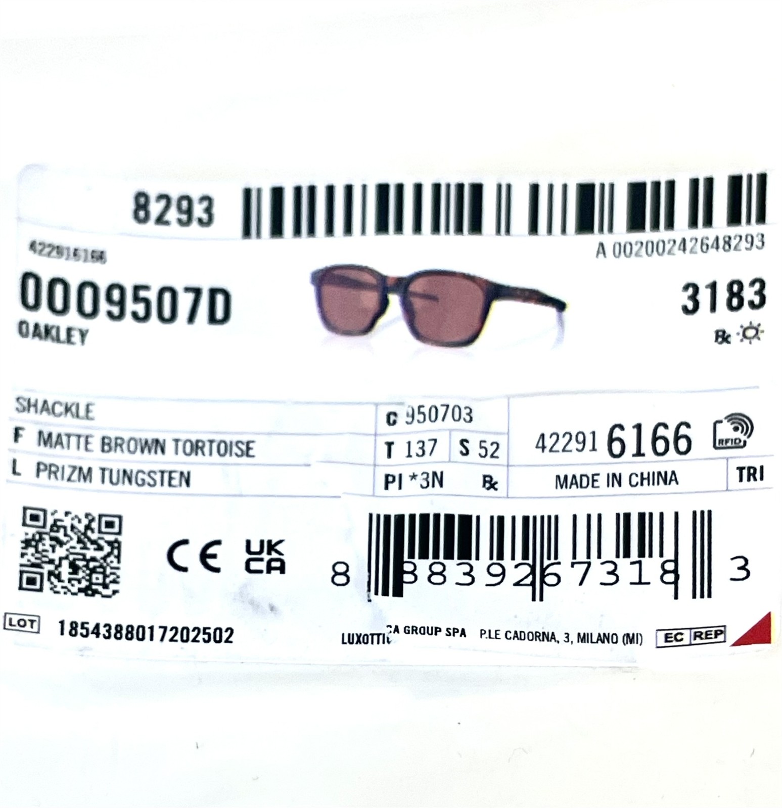 Oakley Shackle Sunglasses Matte Tortoise Prizm Tungsten OO9507D-0352 with Case