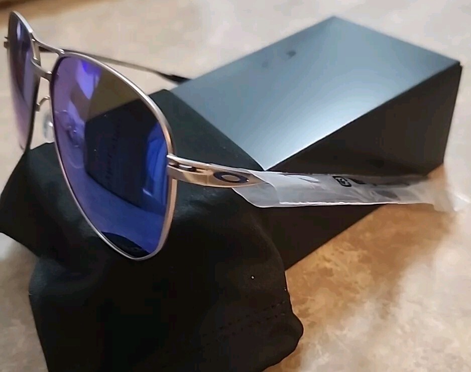 🔥 RARE Oakley CONTRAIL 4147-0357 Aviator Sunglasses Satin Chrome Prizm Sapphire