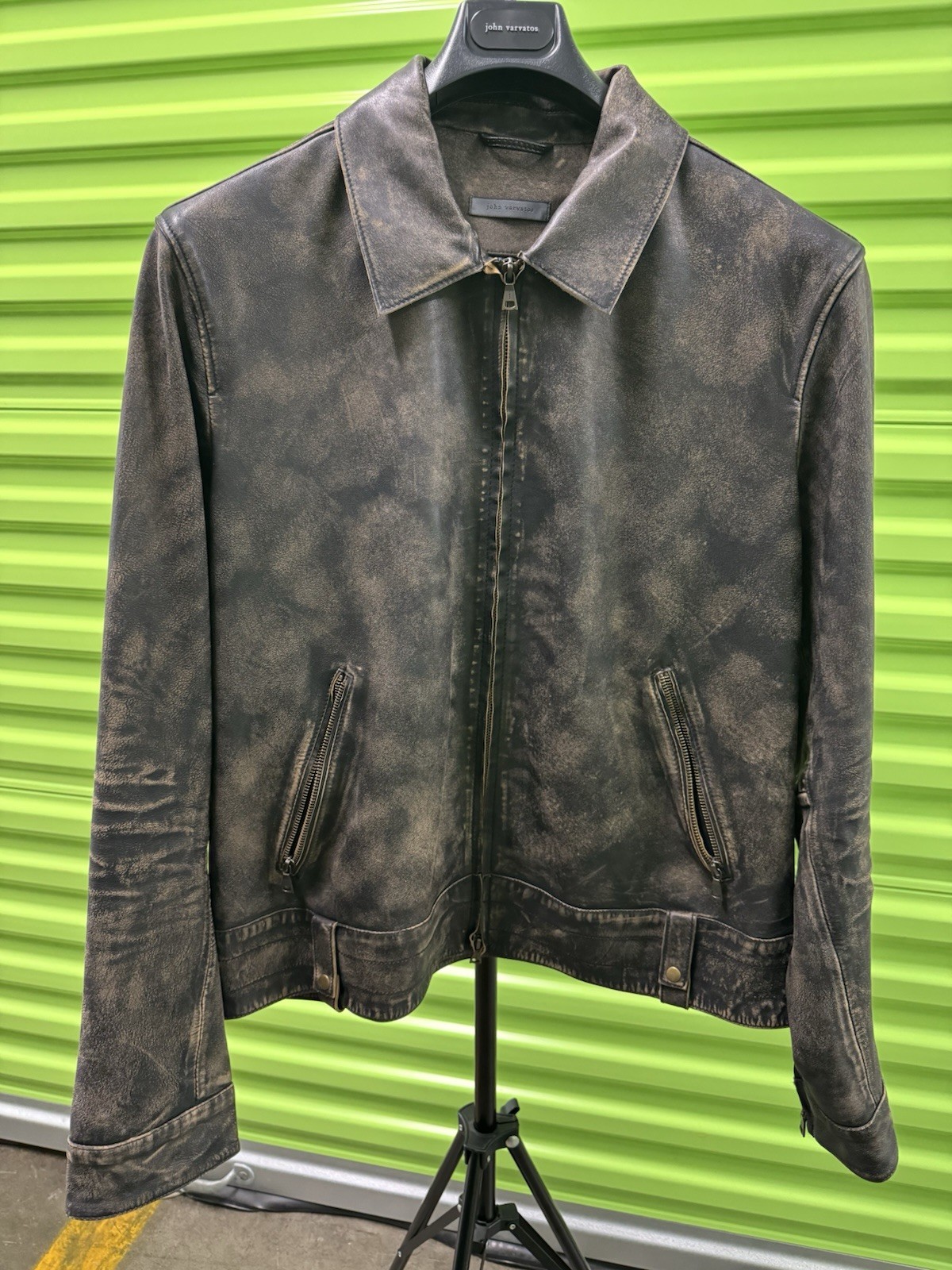 John Varvatos Men’s Black Sheepskin Leather Jacket Full Zip Point Collar 56
