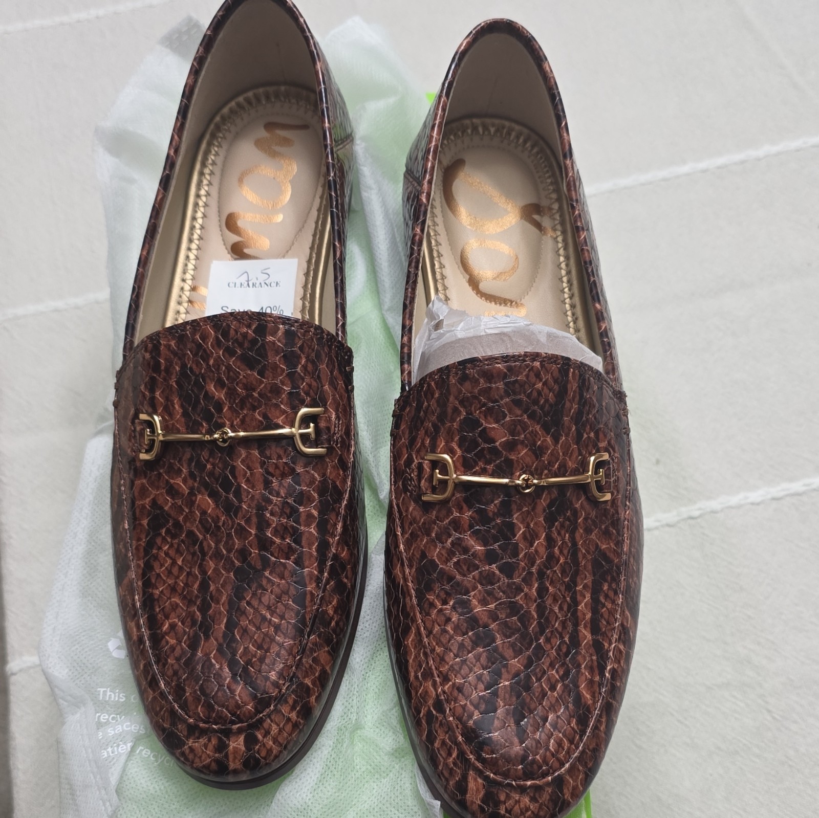 Sam Edelman Brown Snake Print Horsebit Loafer Flats Almond Toe US 7.5 M