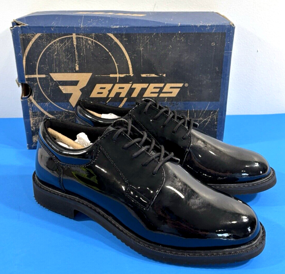 NIB 8.5 EW MEN’S BATES E01851 SENTRY LUX HIGH GLOSS OXFORDS SHOES BLACK 8.5 EW