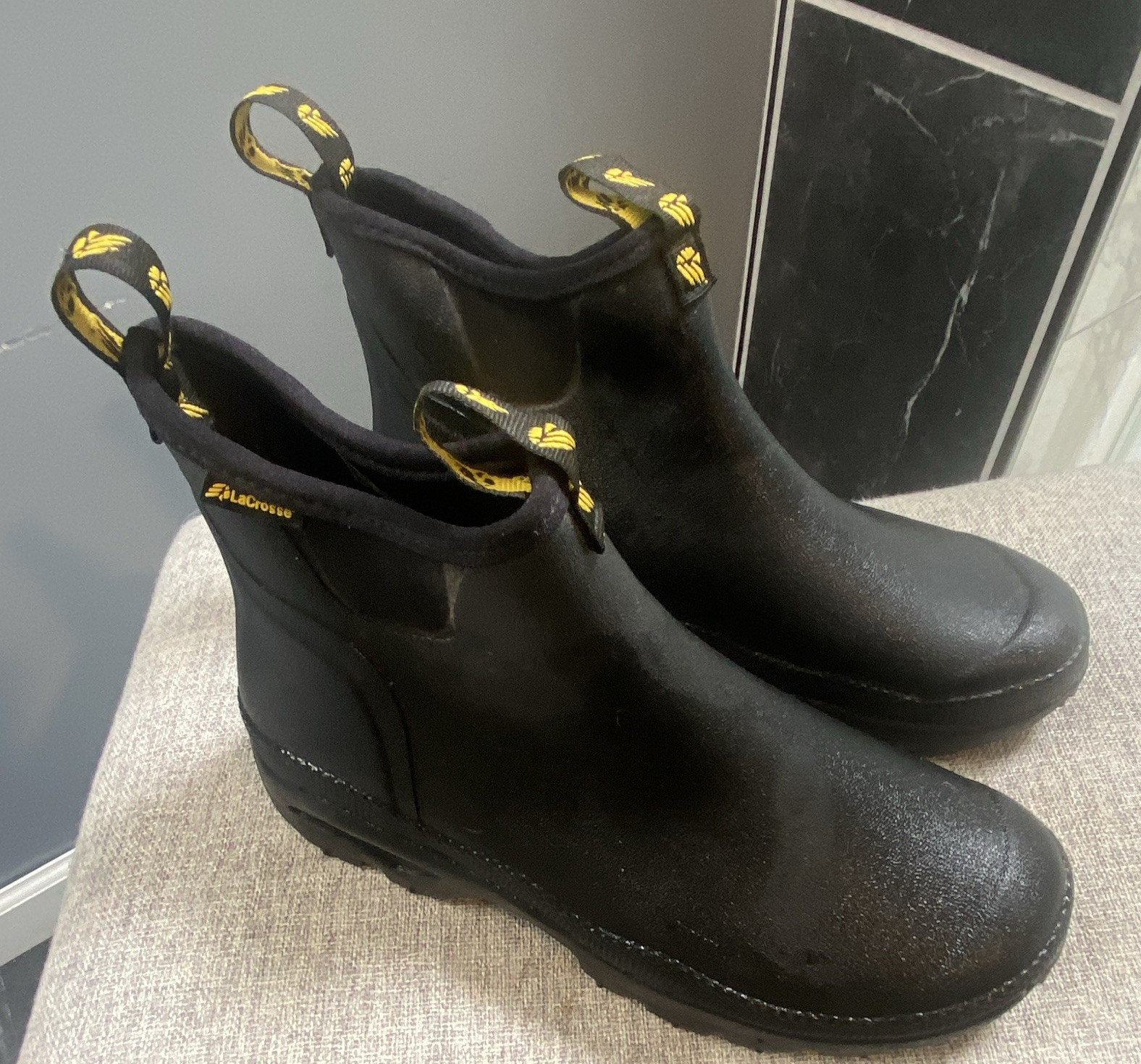 LaCrosse Men’s Black Rubber Slip-On Ankle Boots Round Toe Size 7