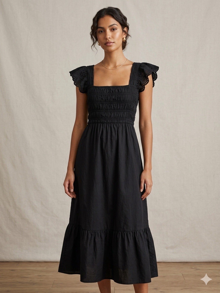 Jason Wu Midi Dress M Black Cinched Eyelet Open Back Minimalist Romantic