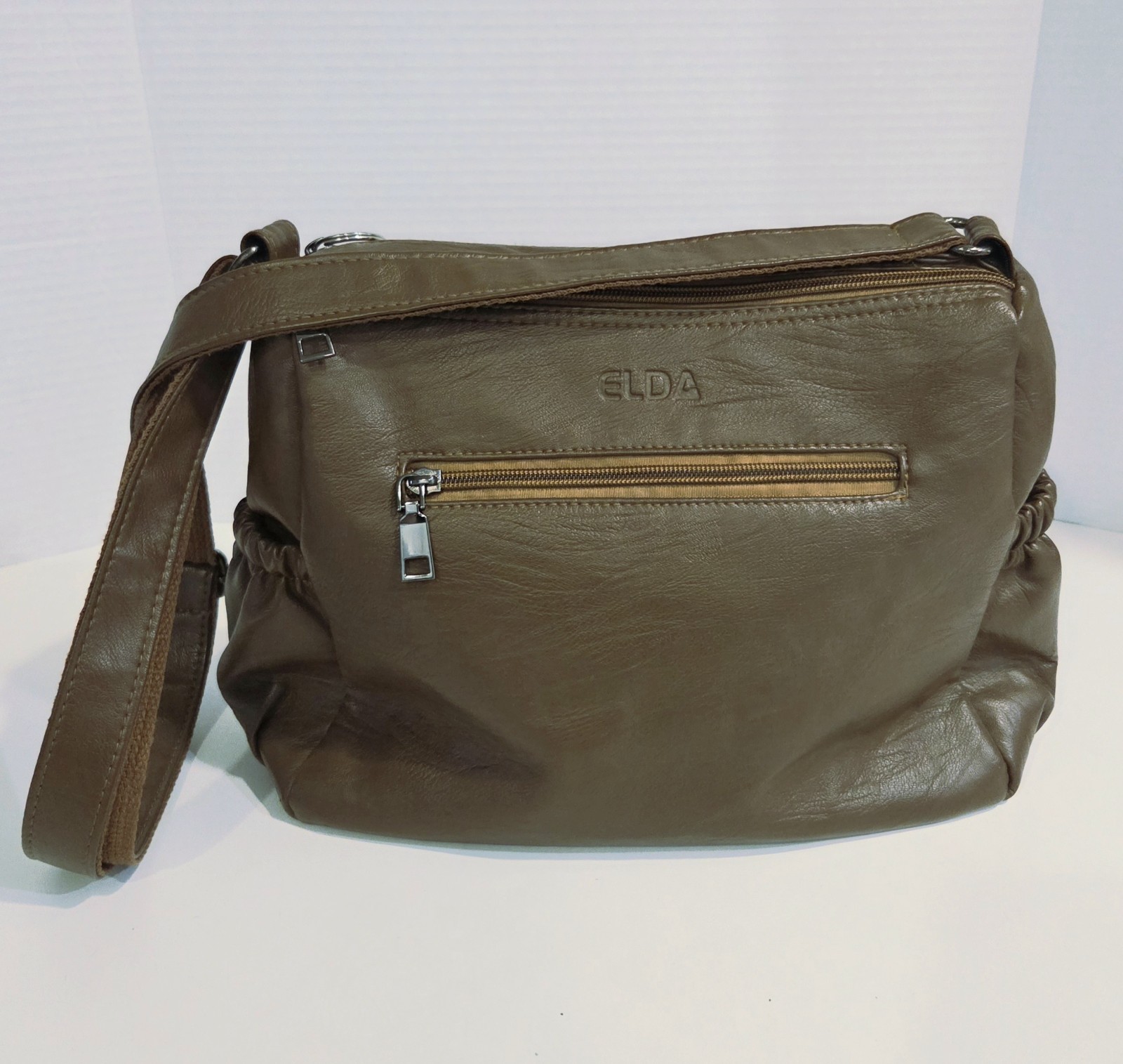 ELDA Purse Soft PU Leather Brown Ladies Crossbody Purse Multi Pocket READ