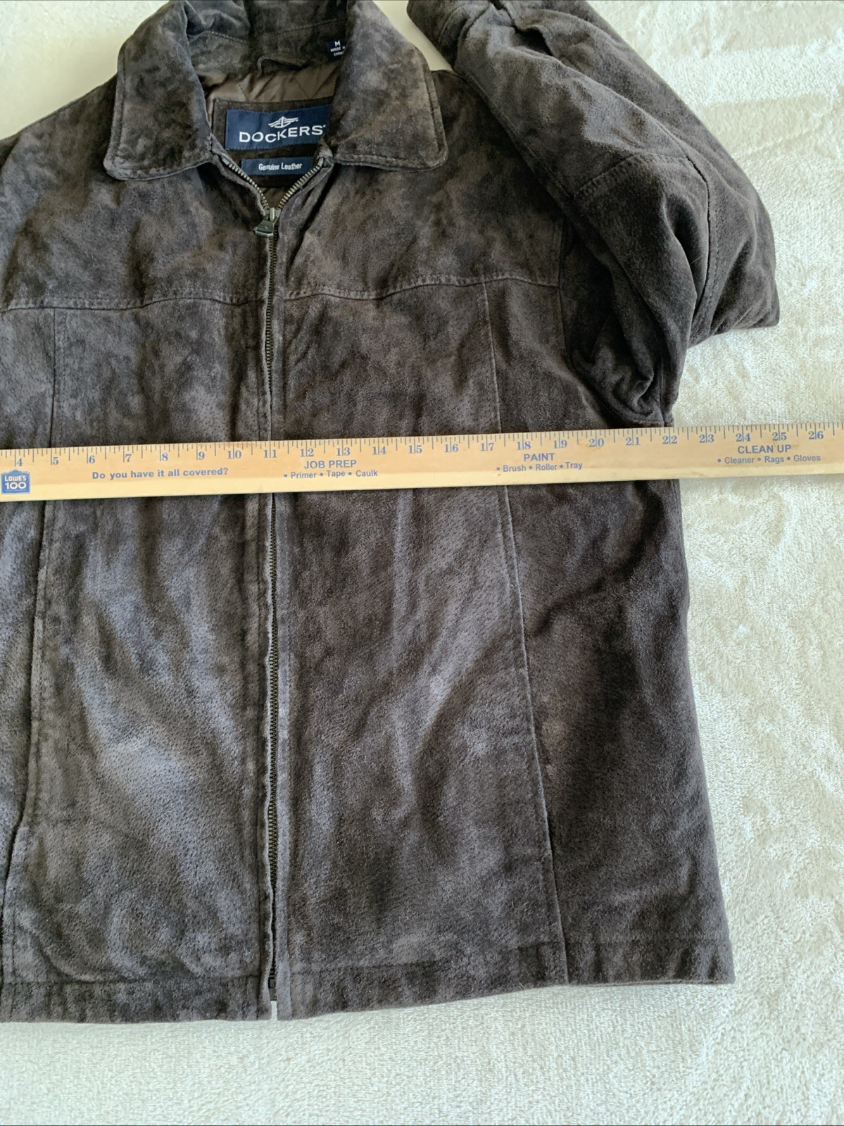 Dockers Premium Mens Suede Leather Coat – Dark Brown – Size Medium Preowned
