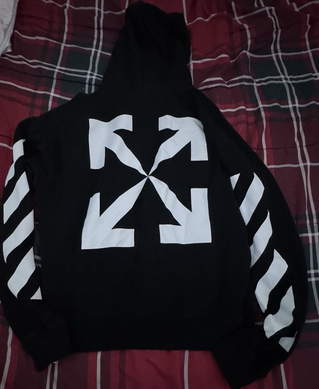 Off-White Men’s Black Cotton Fleece Pullover Hoodie Arrow Graphic Print Size L