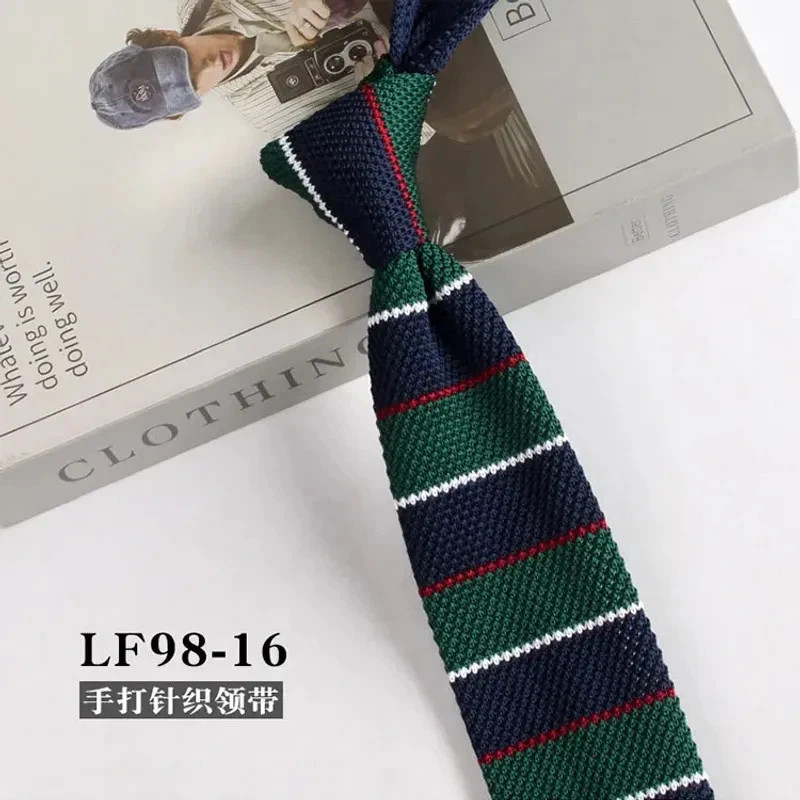 Striped Knitted Neckties For Men Narrow Retro Knitting Neck Tie Korean Style