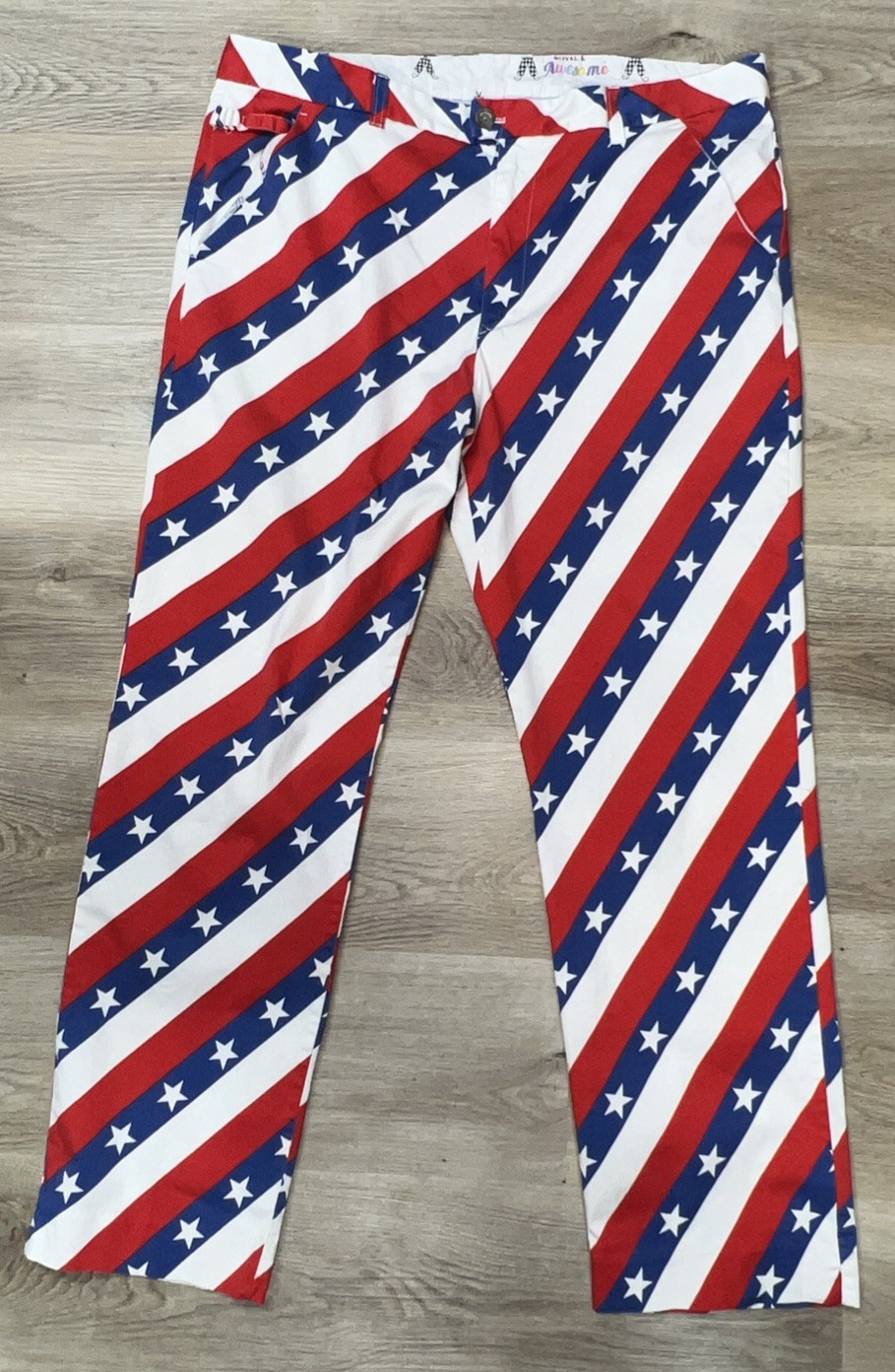 Royal & Awesome Pars and Stripes Trousers Golf Pants 40×32 Stars Red White