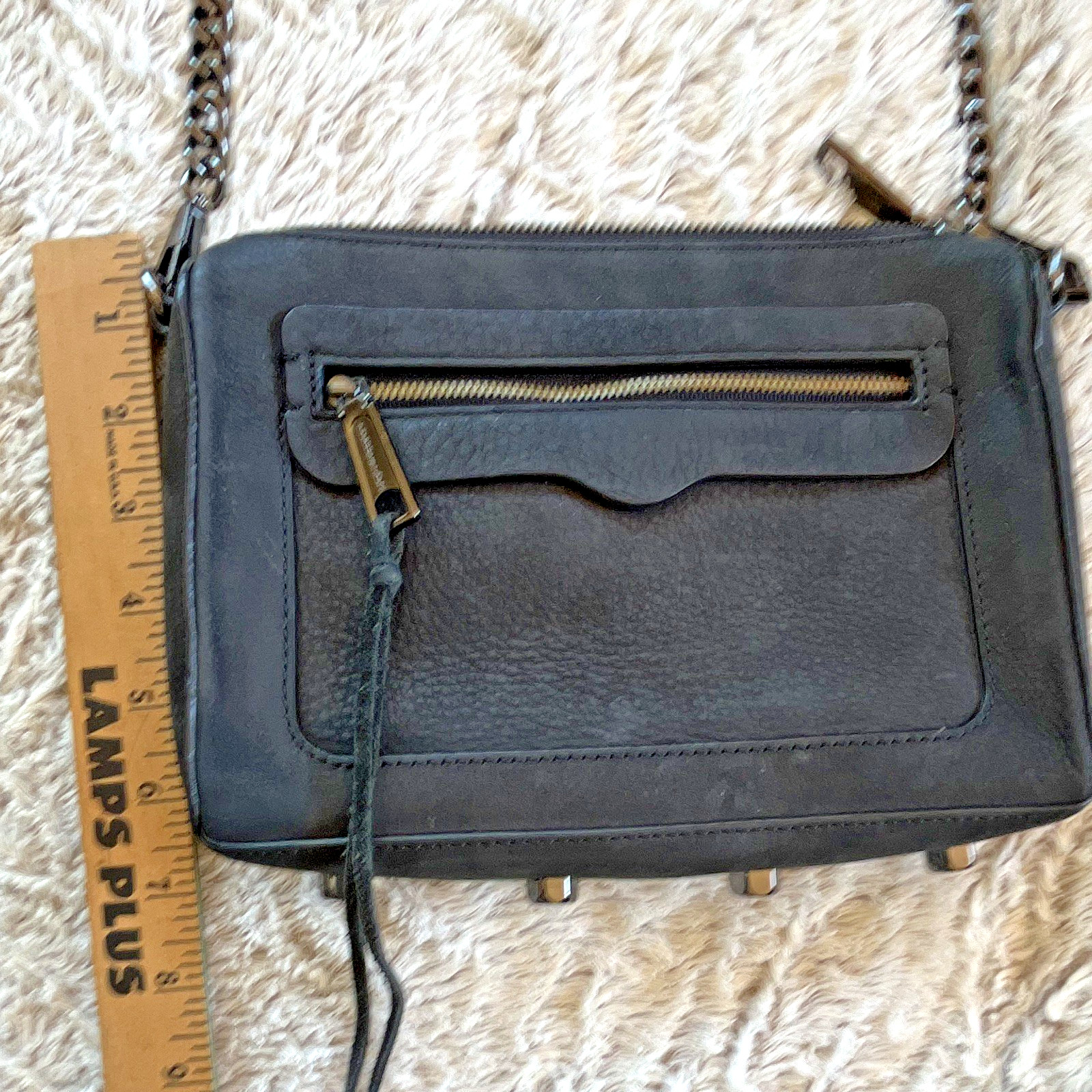 Rebecca Minkoff Black Pebbled Crossbody Bag Chain Strap Zip Outer Pocket Studs