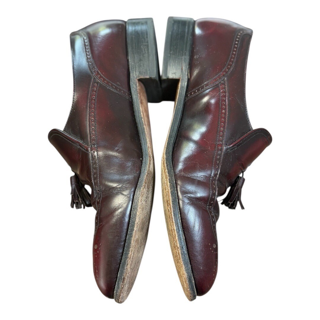 Florsheim Tassel Wingtip Loafers Men 9.5 D Burgundy Leather Brogue Slip On Shoes