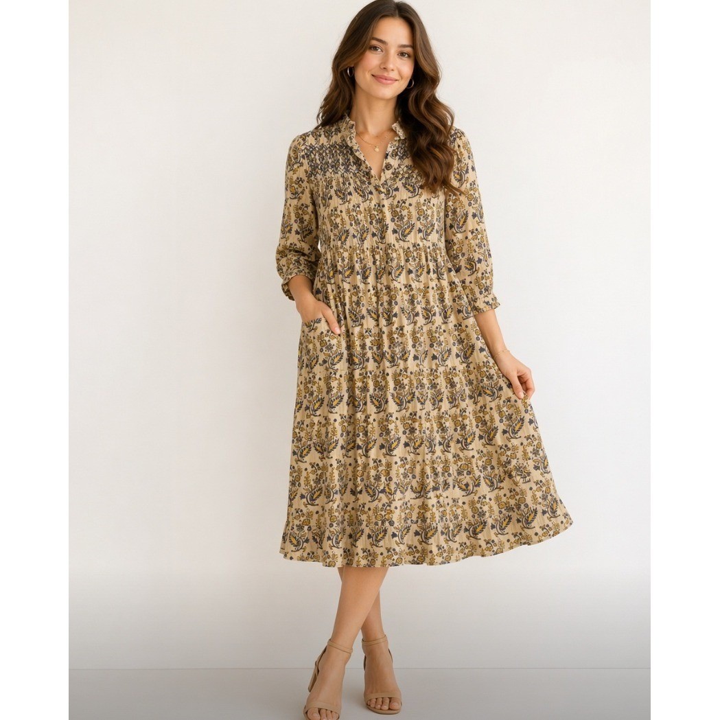 Uncle Frank Dress Womens S Floral Block Print Smocked Tiered Peasant Boho