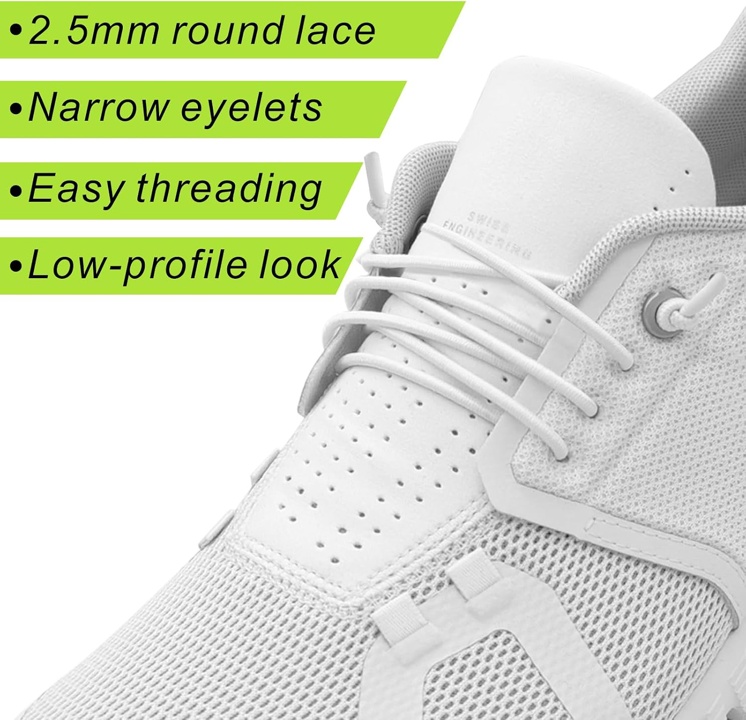 Elastic Shoelaces for On Cloud 5/6 Sneakers, 2.5mm No Tie Stretch Round Replacem
