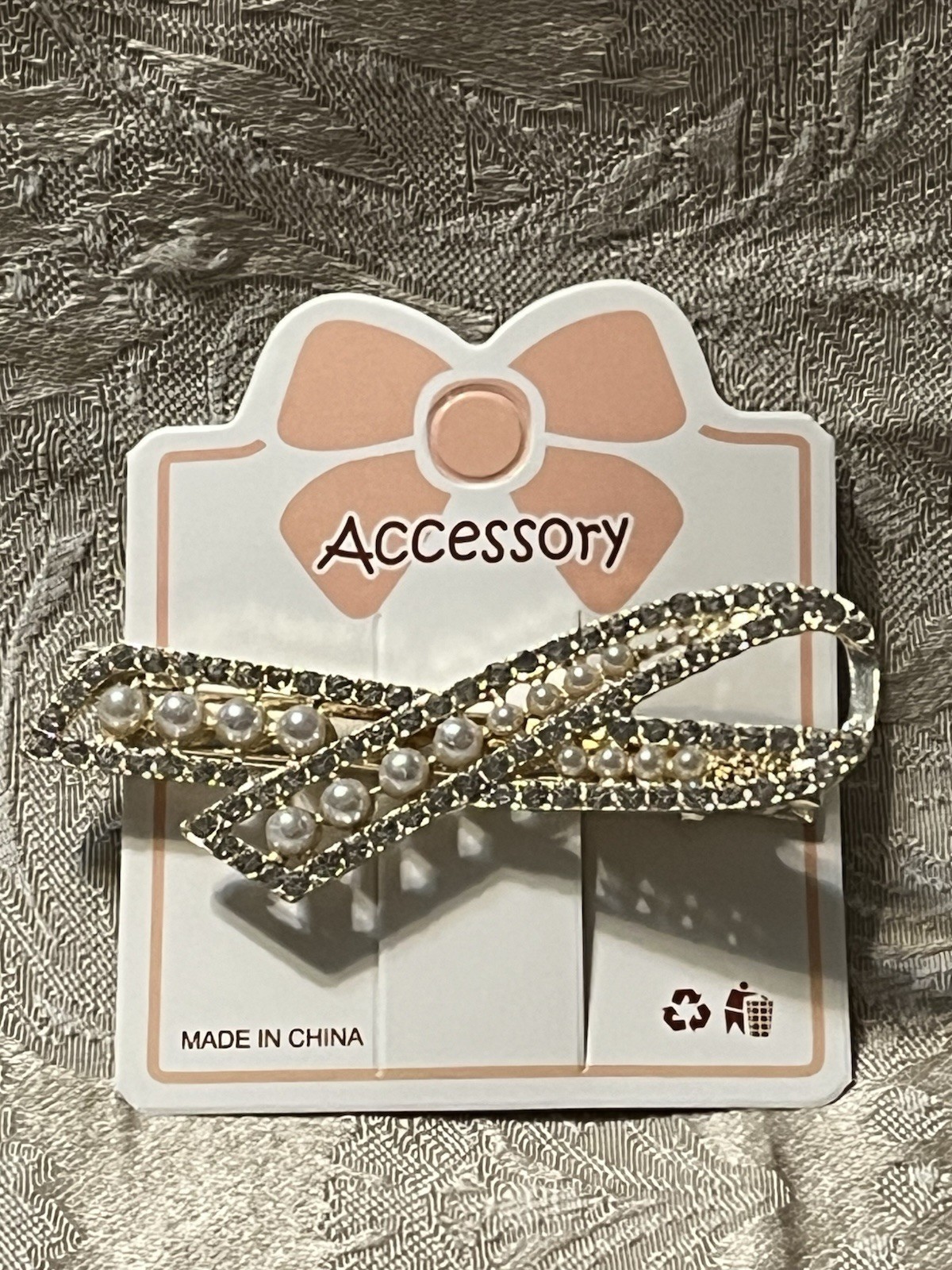 Gold Pearl Rhinestone Hair Bow Hair Clip Barrette Hair Accessory