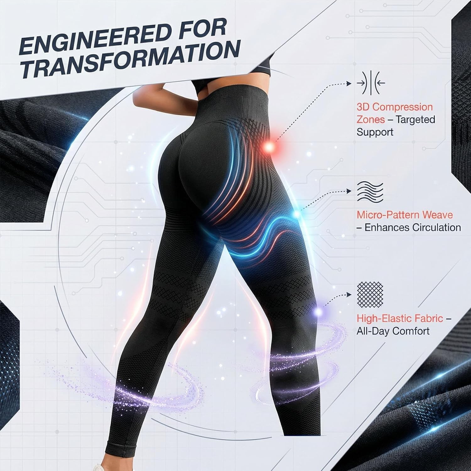 High Waist 3D Metabolic Booster Leggings Anti Cellulite Pants Women Workout Yoga