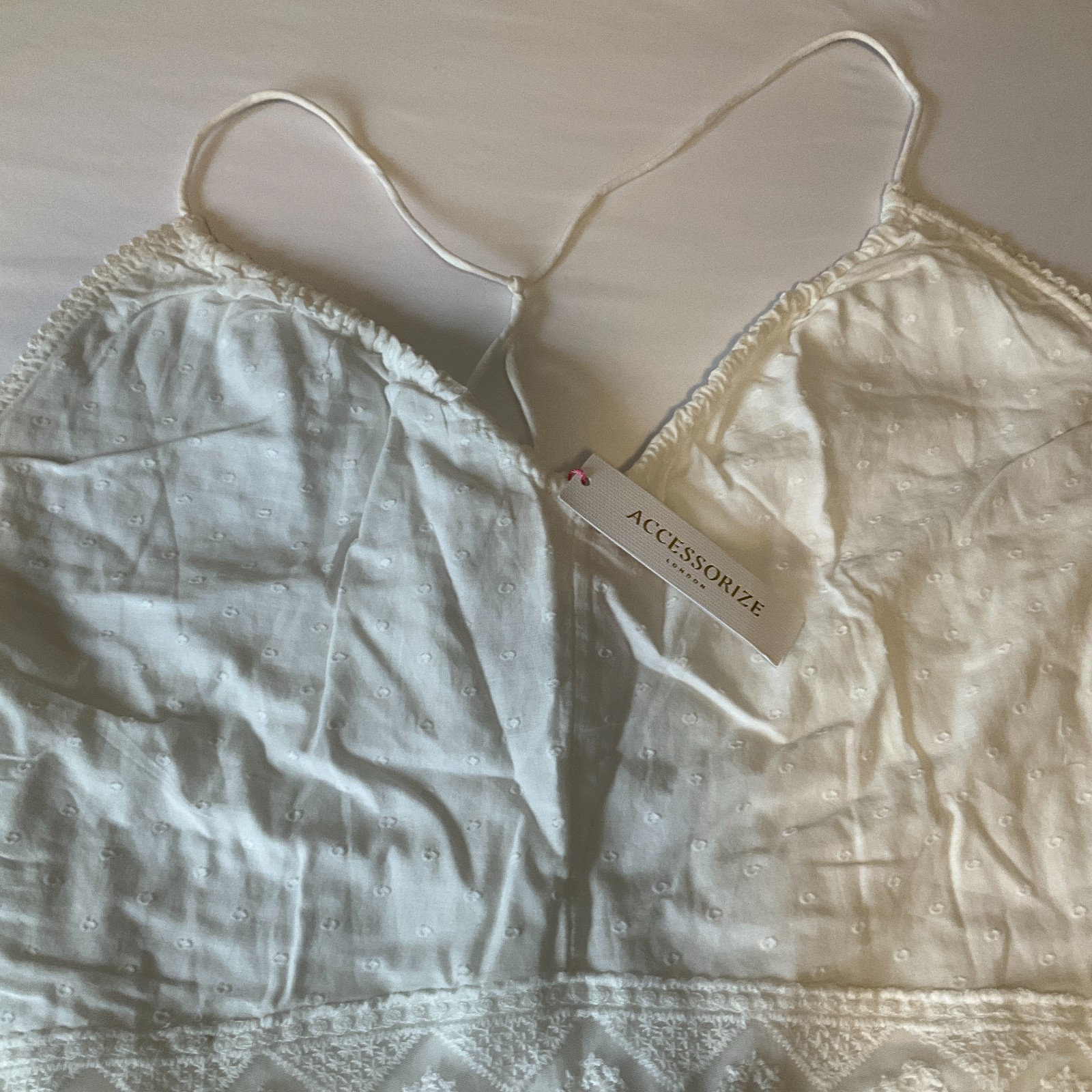 Accessorize London Beach Maxi Day Dress Womens Size L White Straps Lace Lined