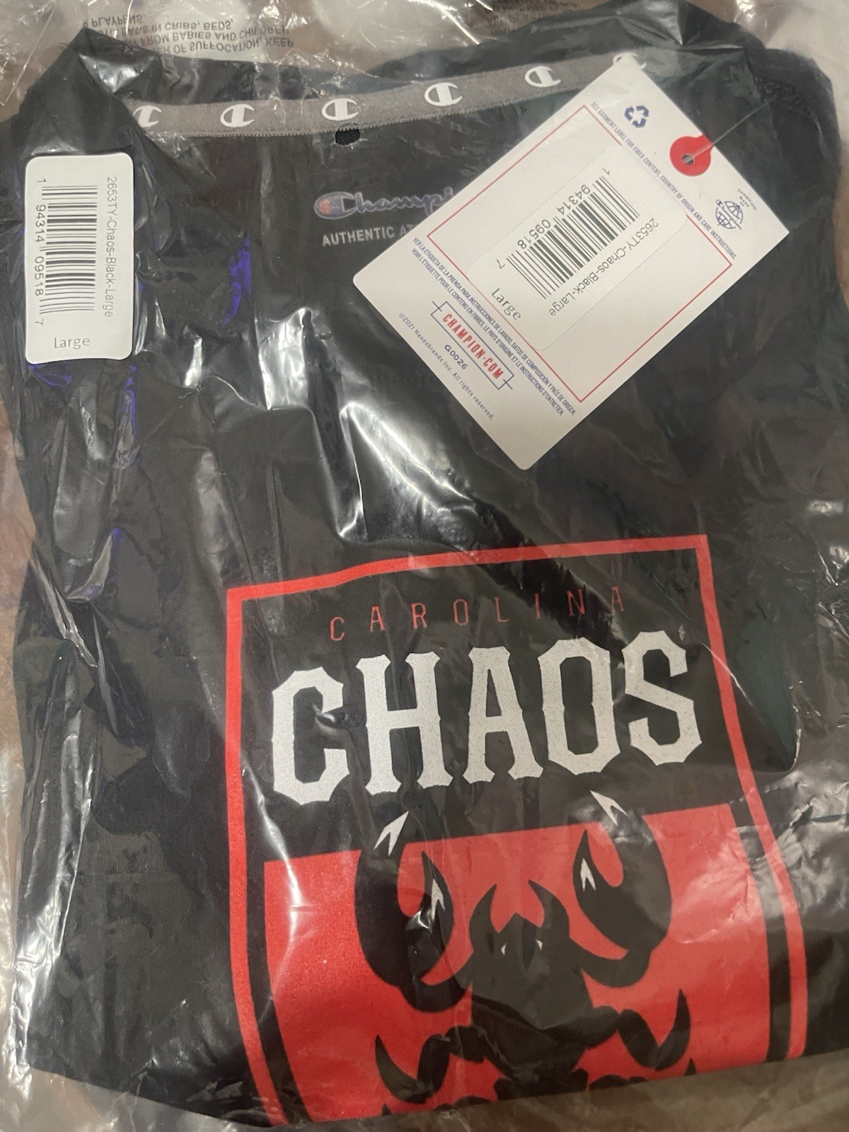 Champion Carolina Chaos Youth Black Graphic Print Logo Crew Neck T-Shirt Size L
