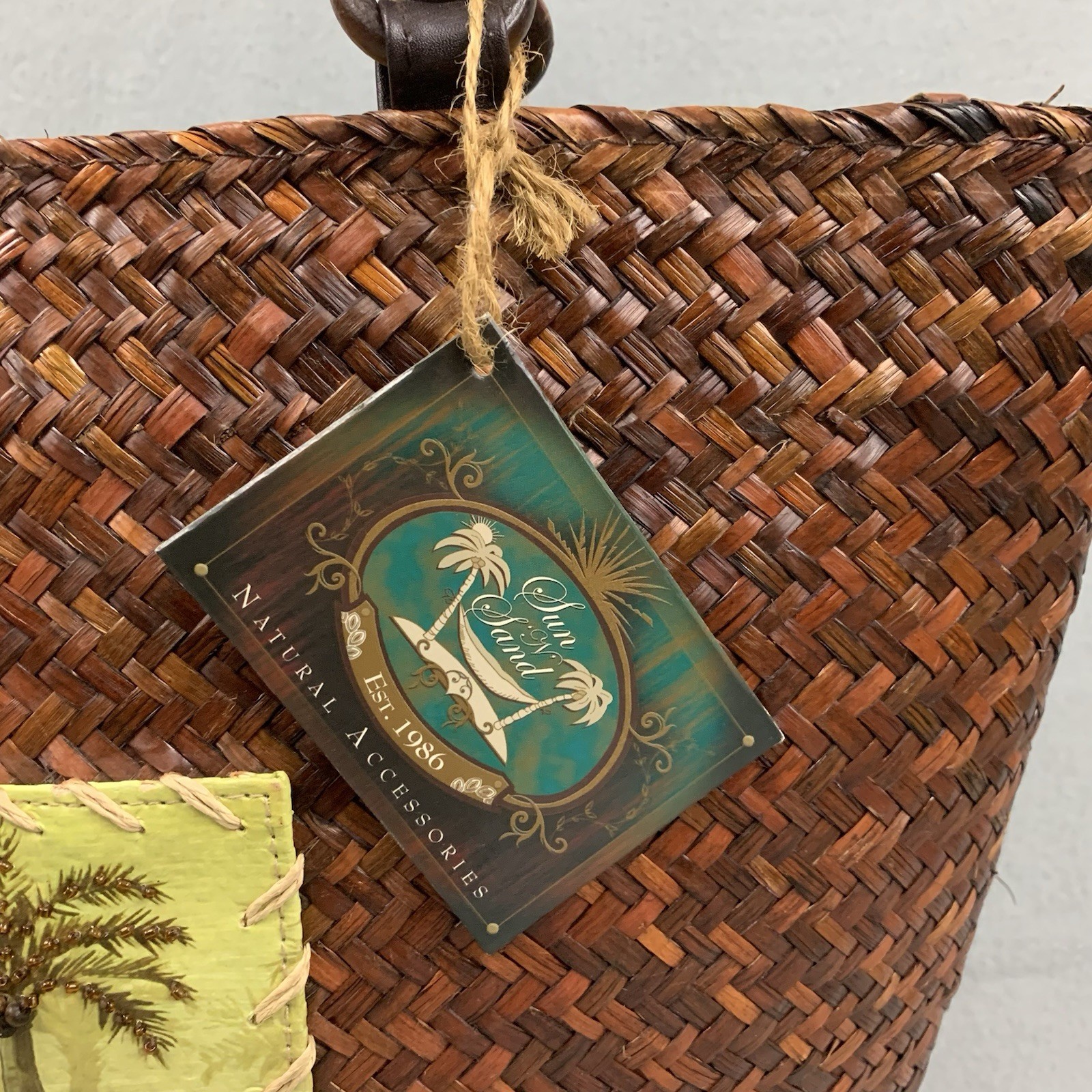 Sun N Sand Brown Woven Tote Beach Palm Tree Tropical Boho Handbag By Paul Brent