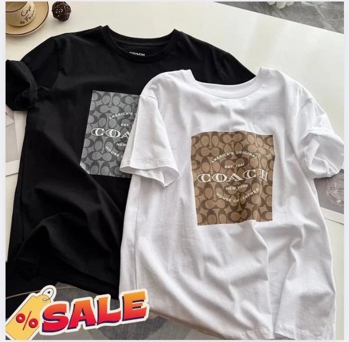 COACH Men’s Women’s Unisex White black T-shirt COTTON !! SUPER HOT IN SUMMER
