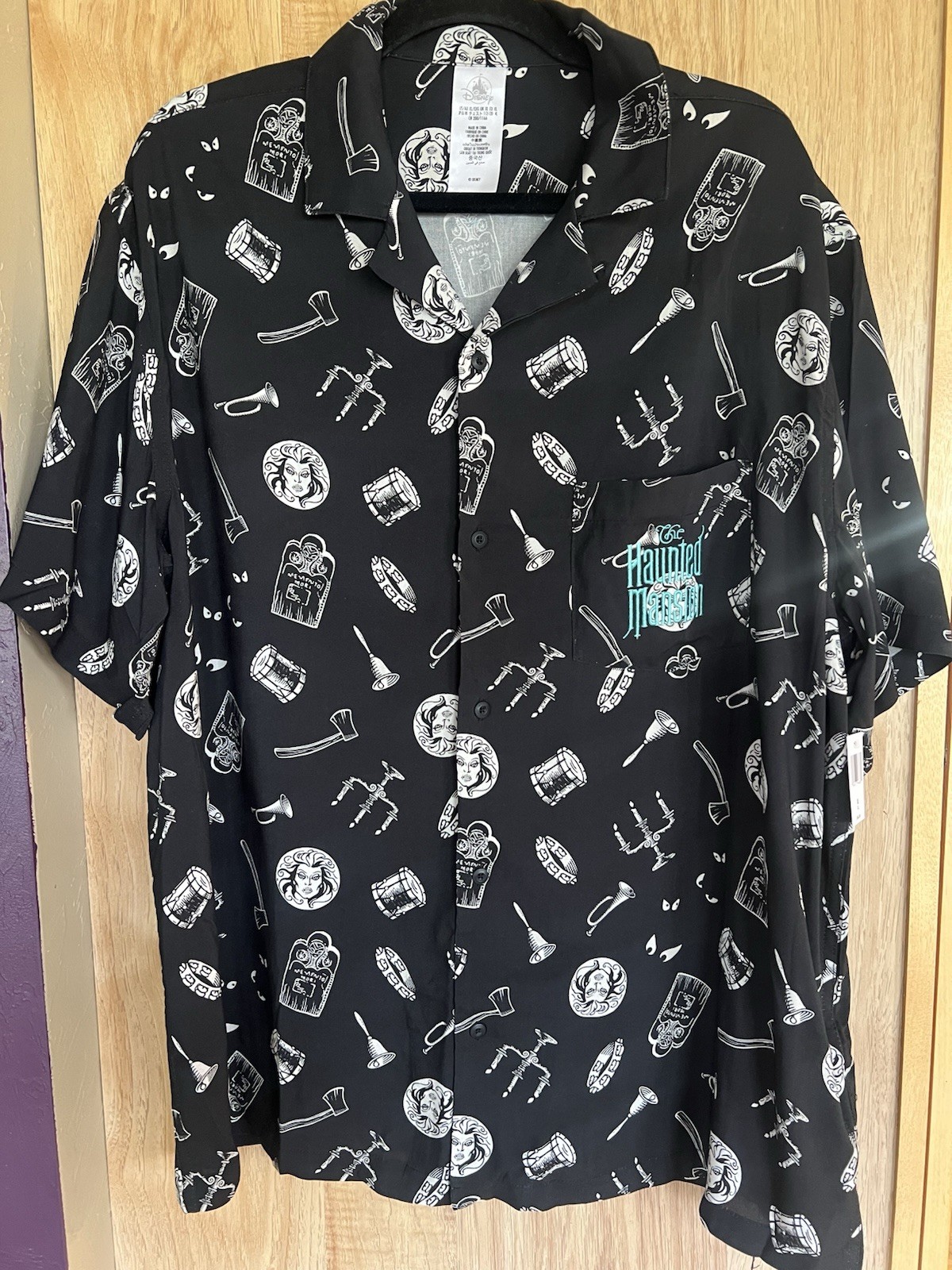 Disney The Haunted Mansion Shirt Black White Blue Button Up Mens Size XXL