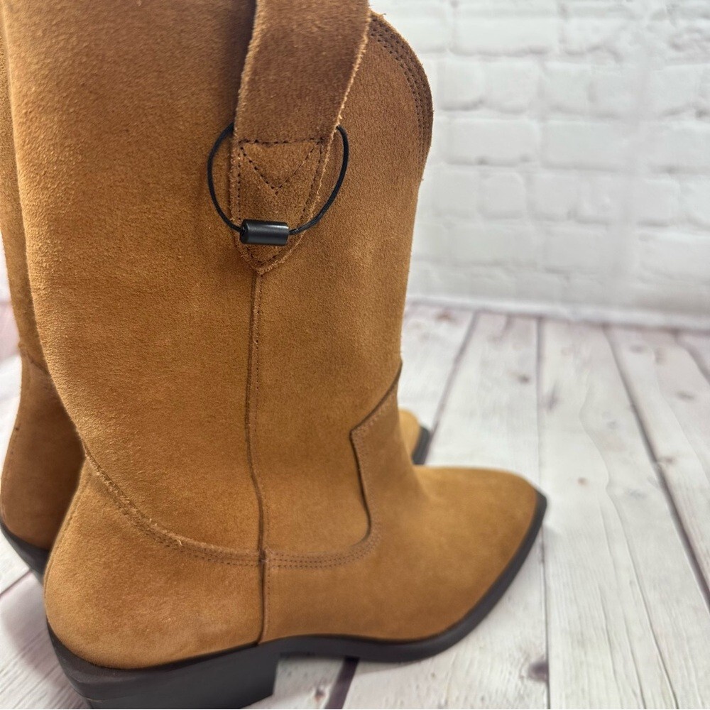 NWT no box BIANCO camel Brown Suede Western Ankle Boots sz 36 EU