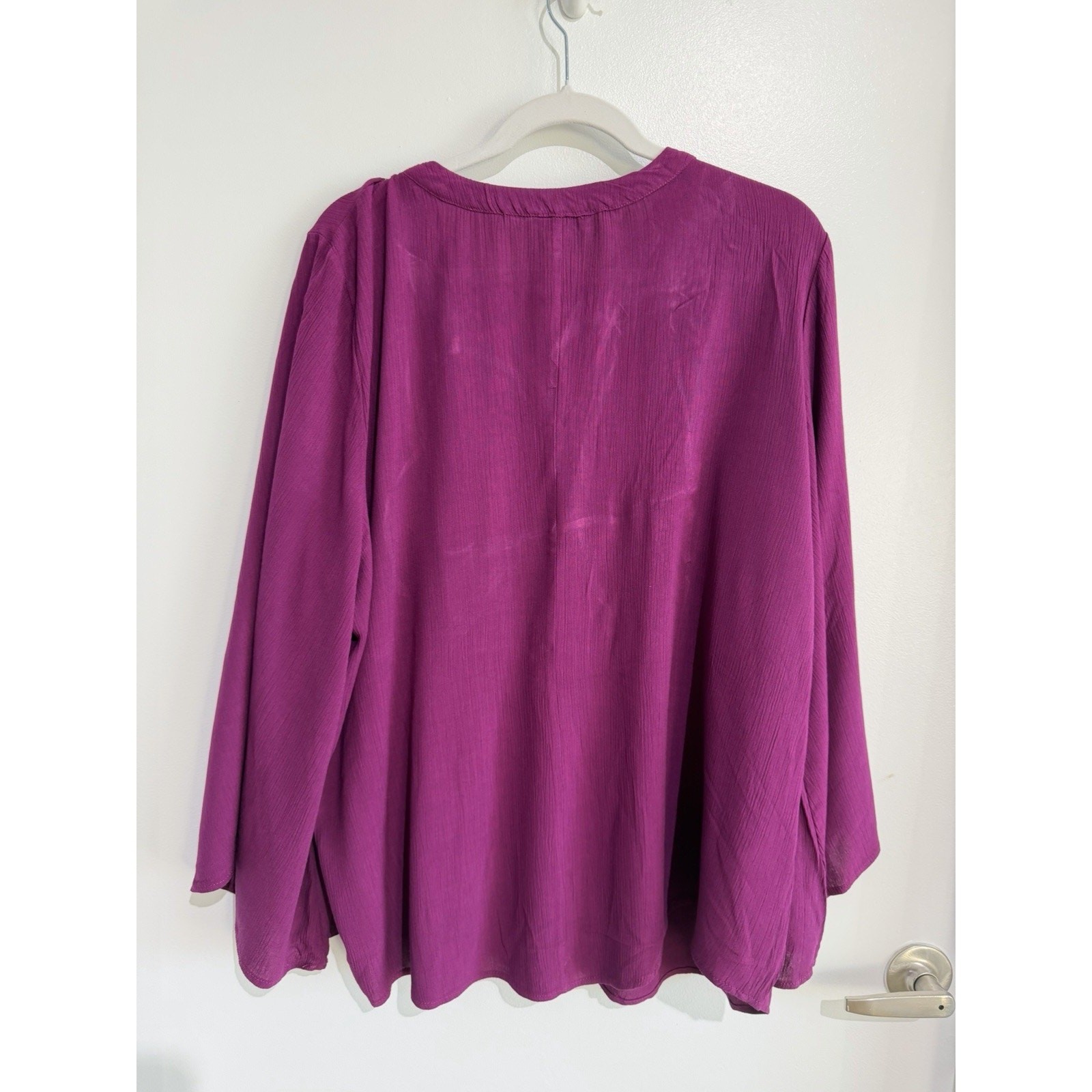 Frye And Co Top 3/4 Bell Sleeve Split Tie Neck Yoke Detail Burgundy Boho Sz-XXL